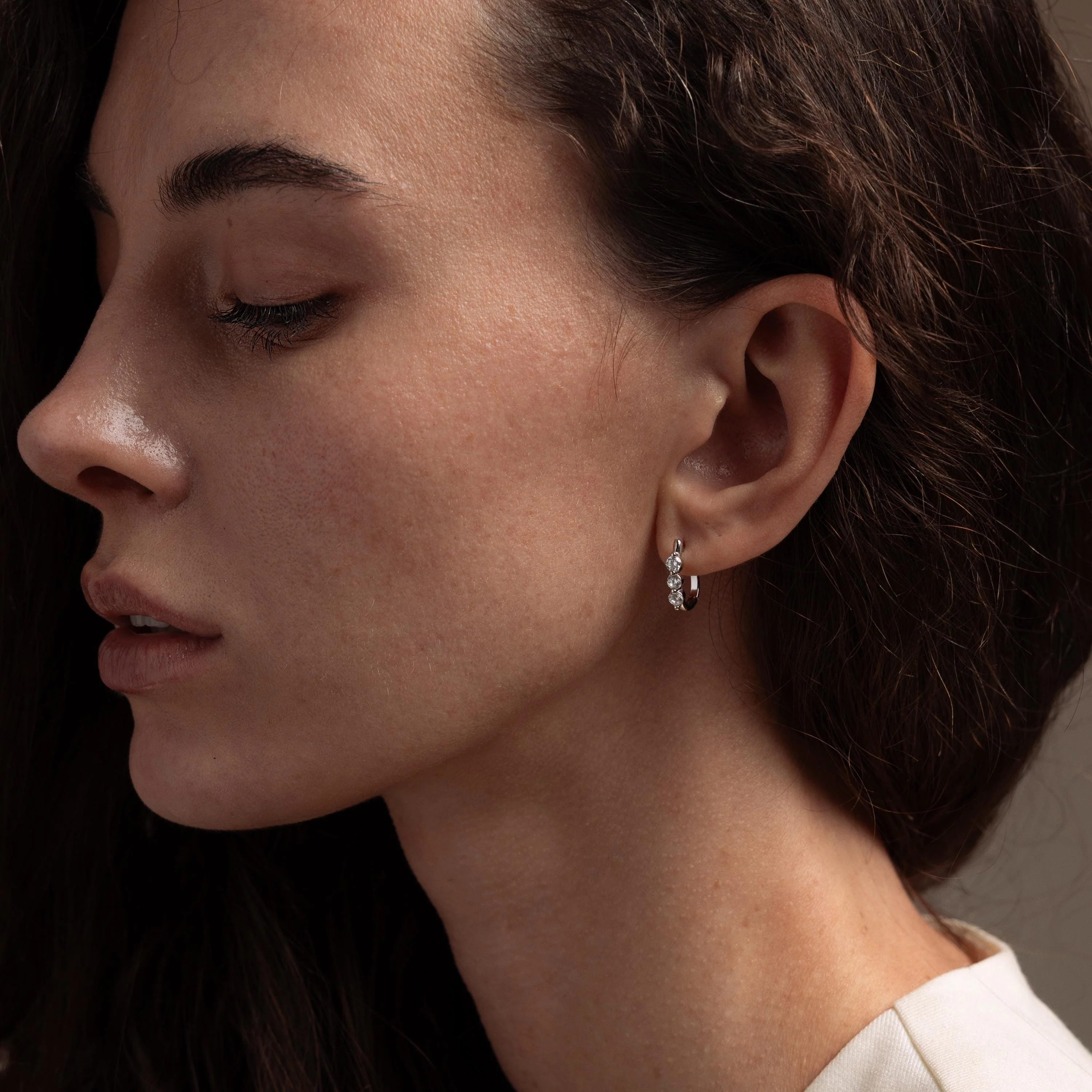 Lace Diamond Hoops in Silver - Image 2