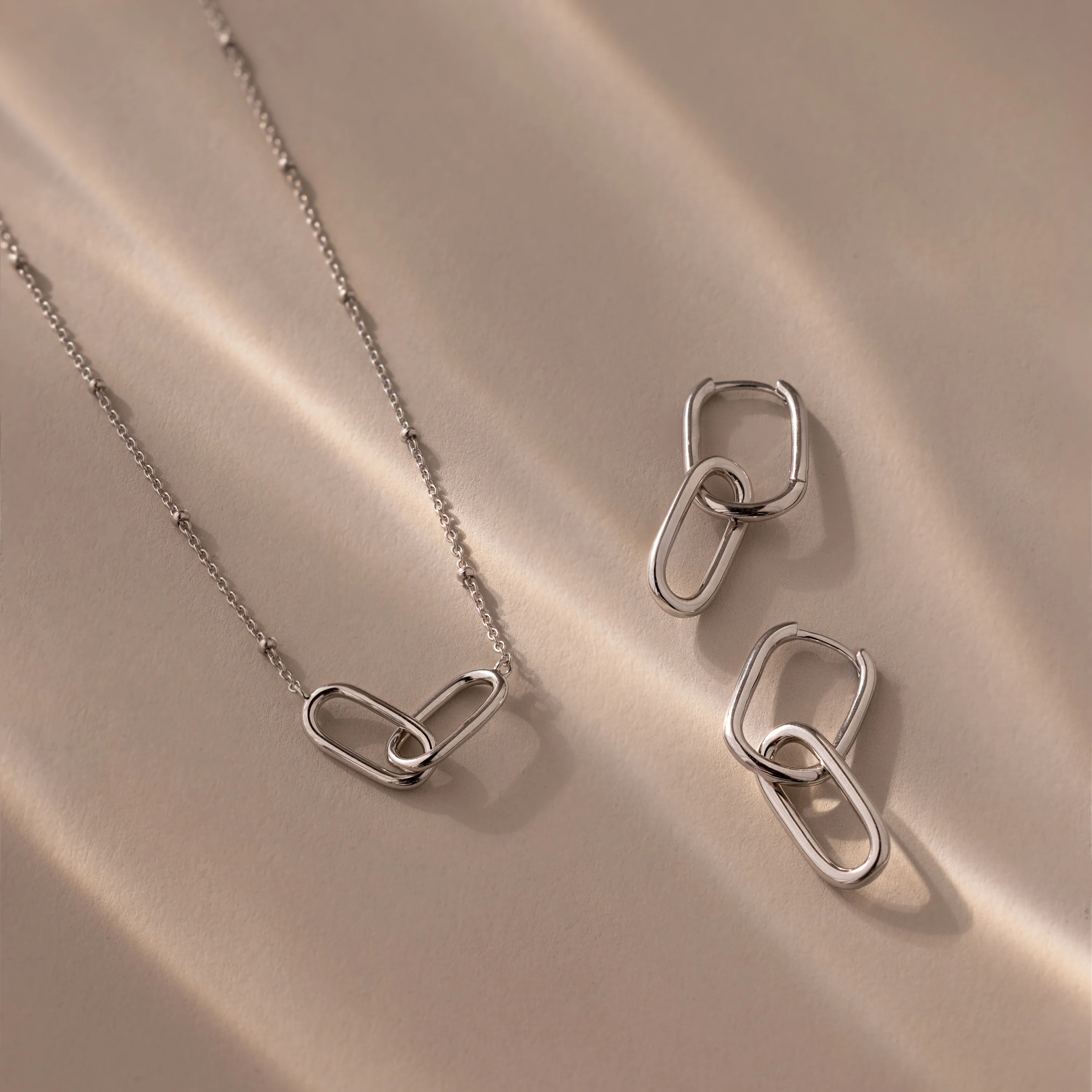 Linked Charm Necklace and Earrings Set in Silver - Image 3