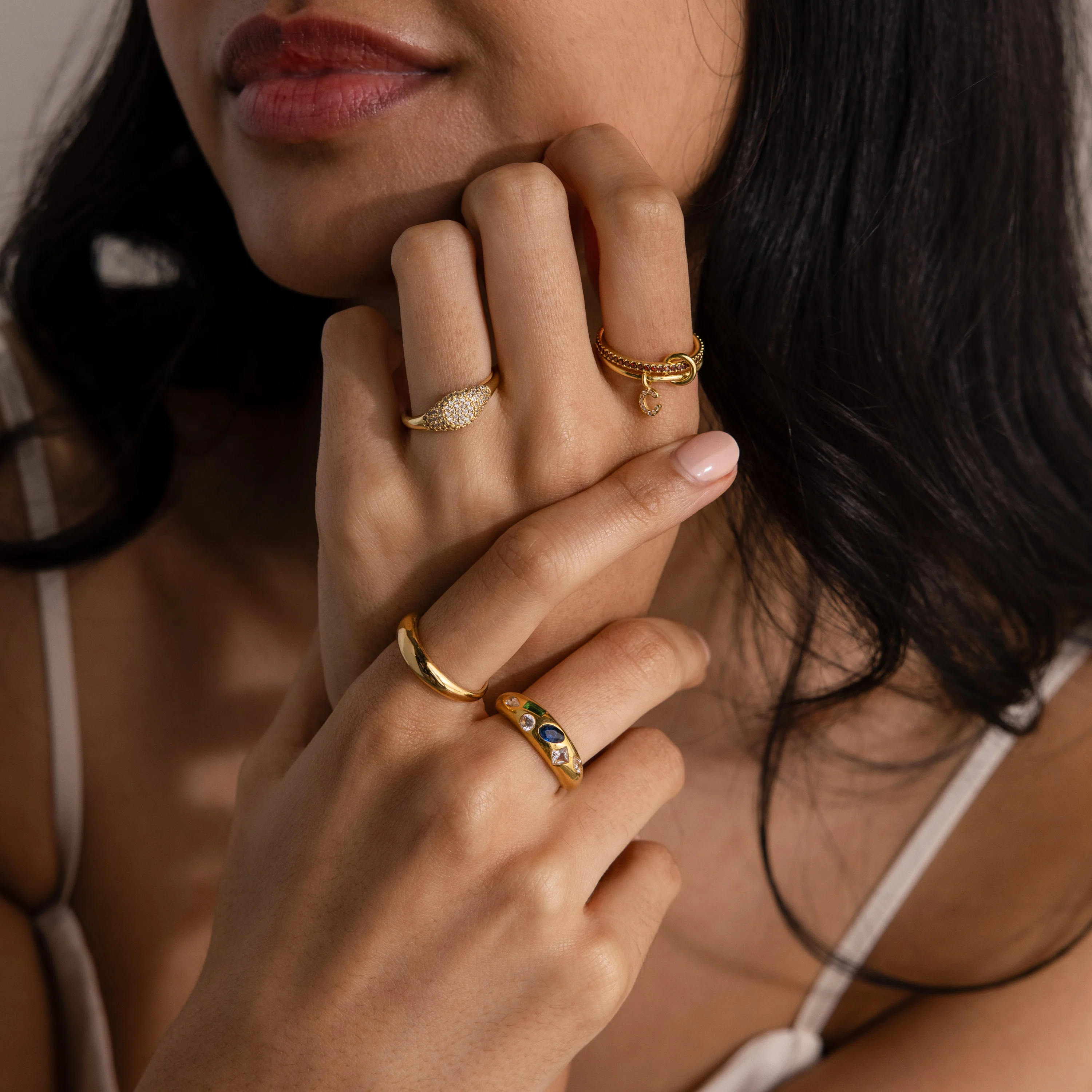 Linked Initial Aquamarine Ring Set - Image 7