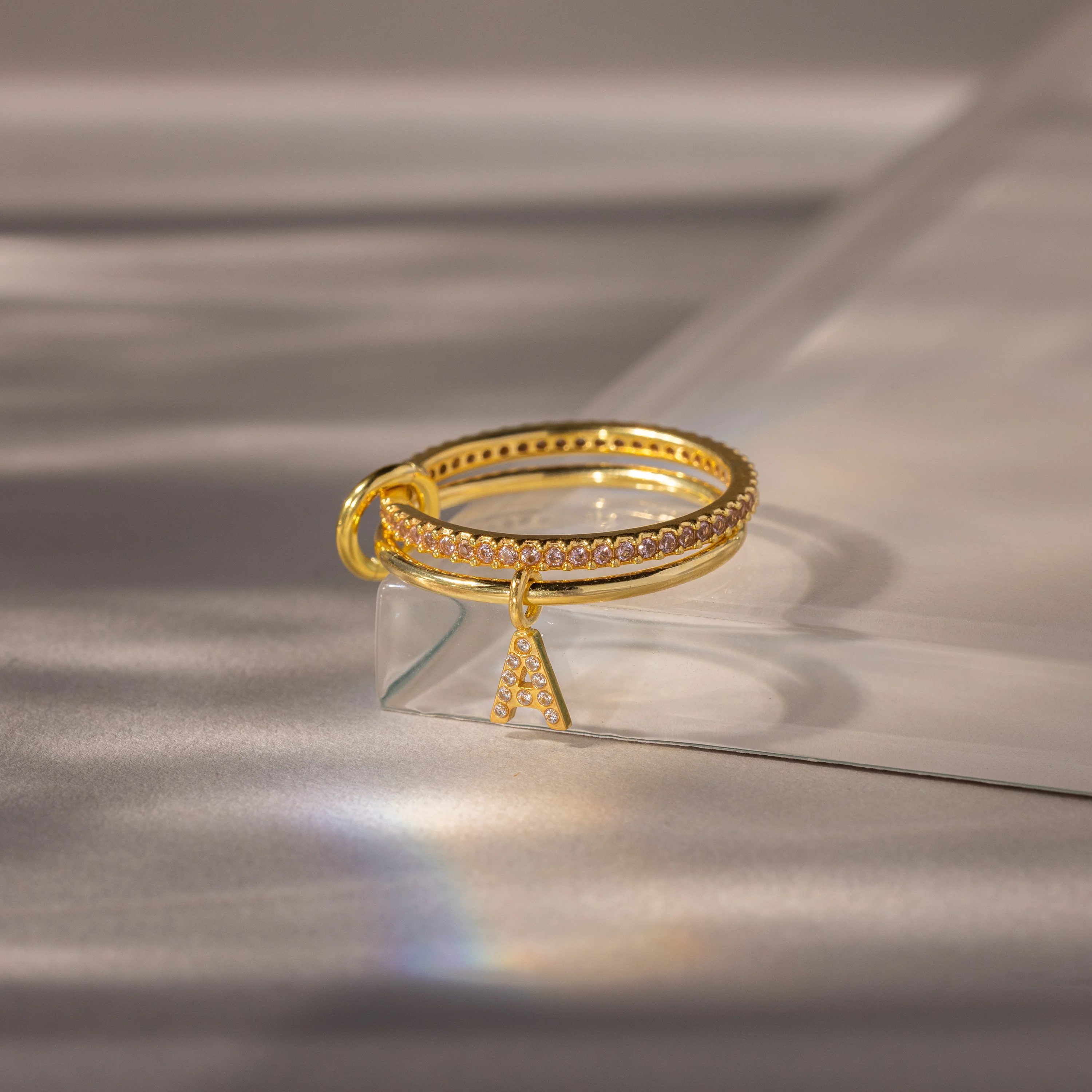 Linked Initial Pink Tourmaline Ring Set