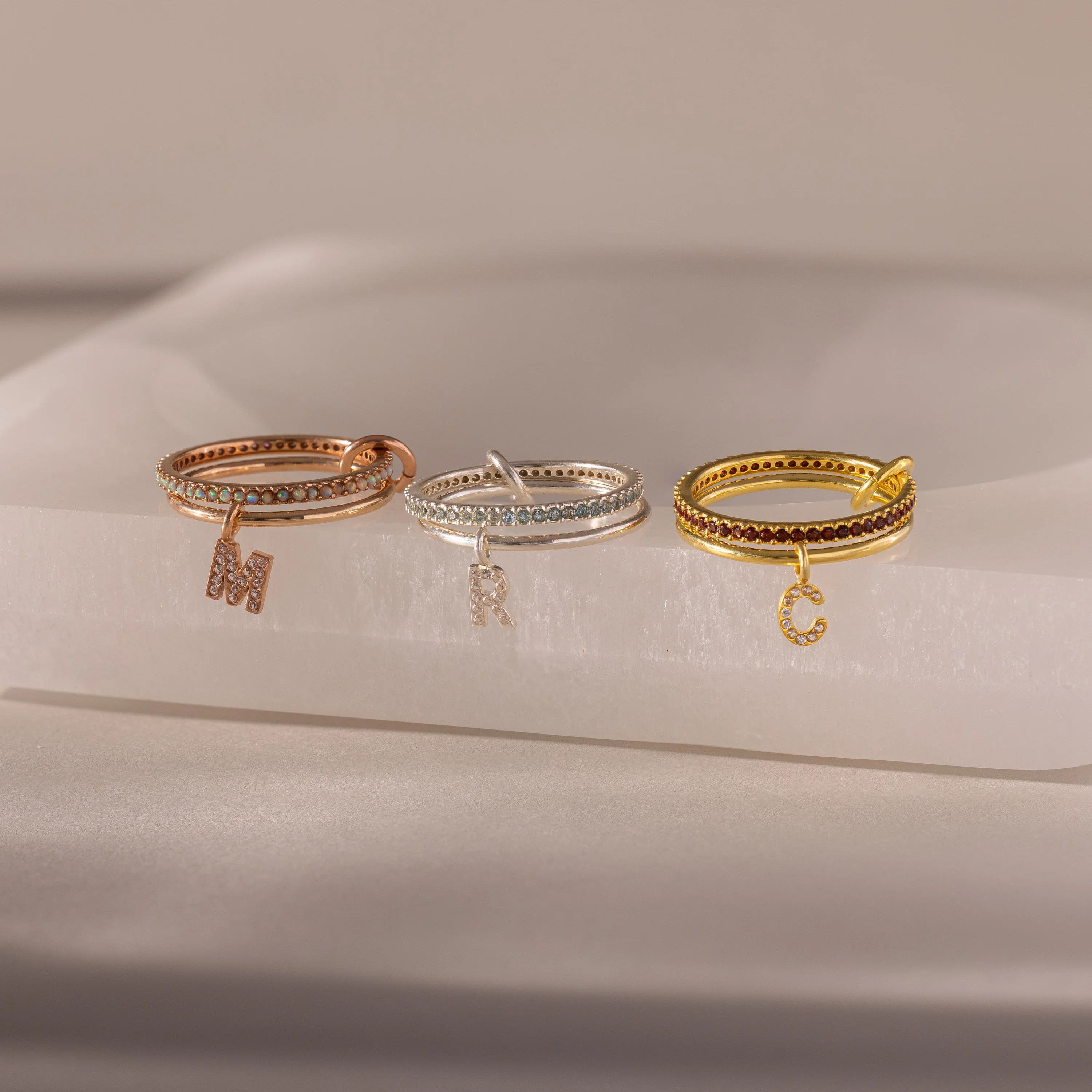 Linked Initial Blue Zircon Ring Set - Image 7