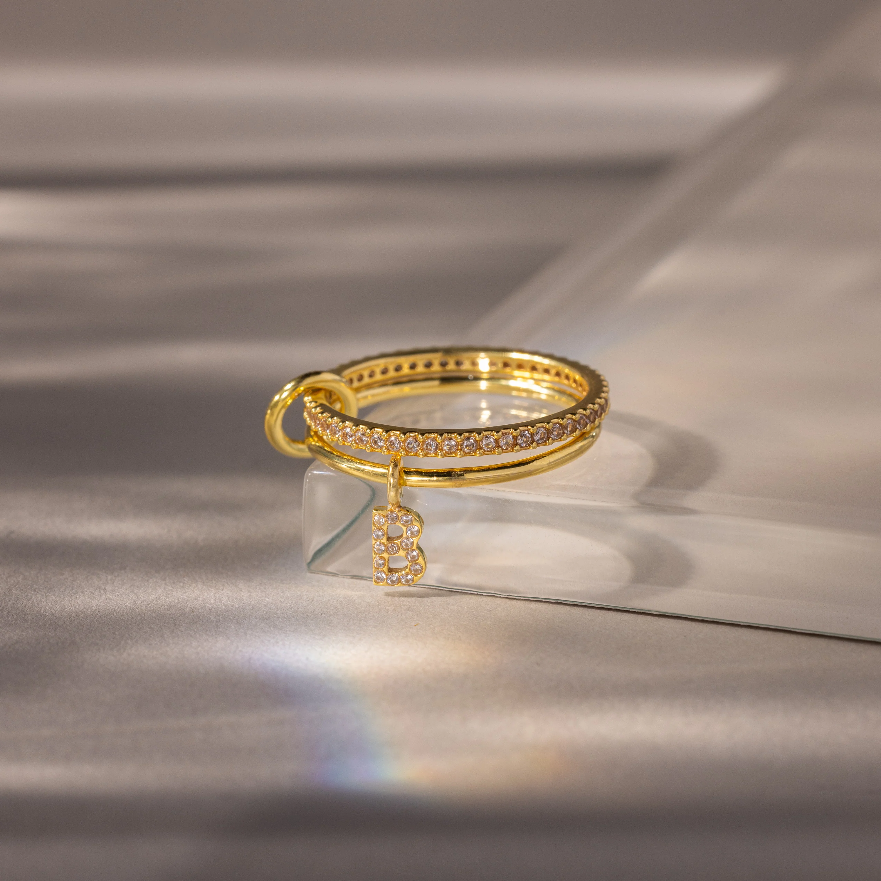 Linked Initial Diamond Ring Set