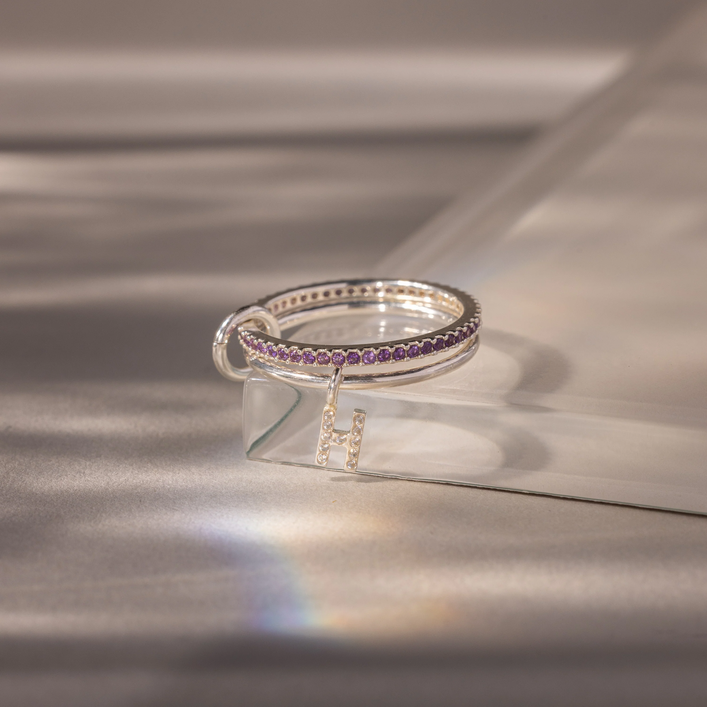 Linked Initial Aquamarine Ring Set - Image 3