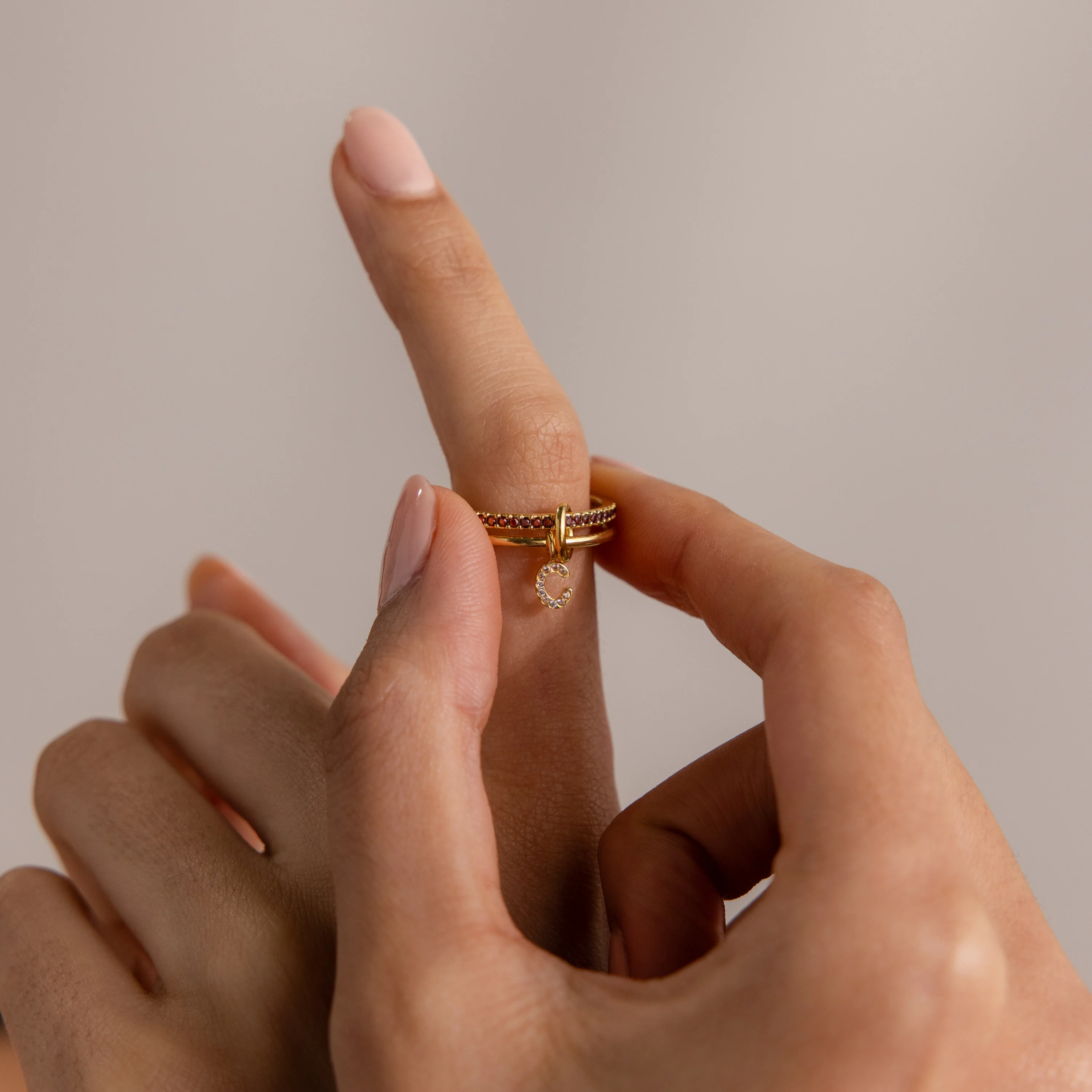 Linked Initial Blue Zircon Ring Set - Image 4