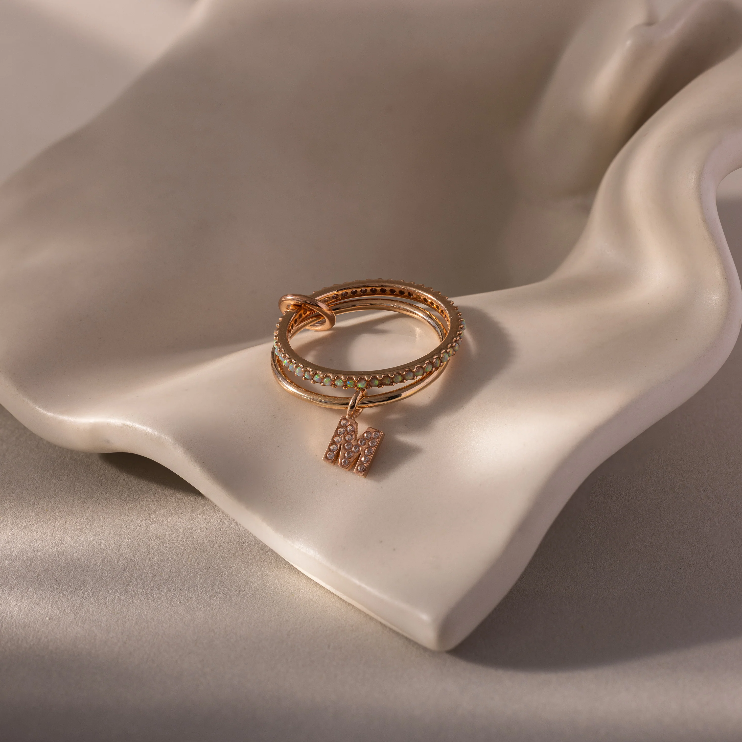 Linked Initial Opal Ring Set - Image 5