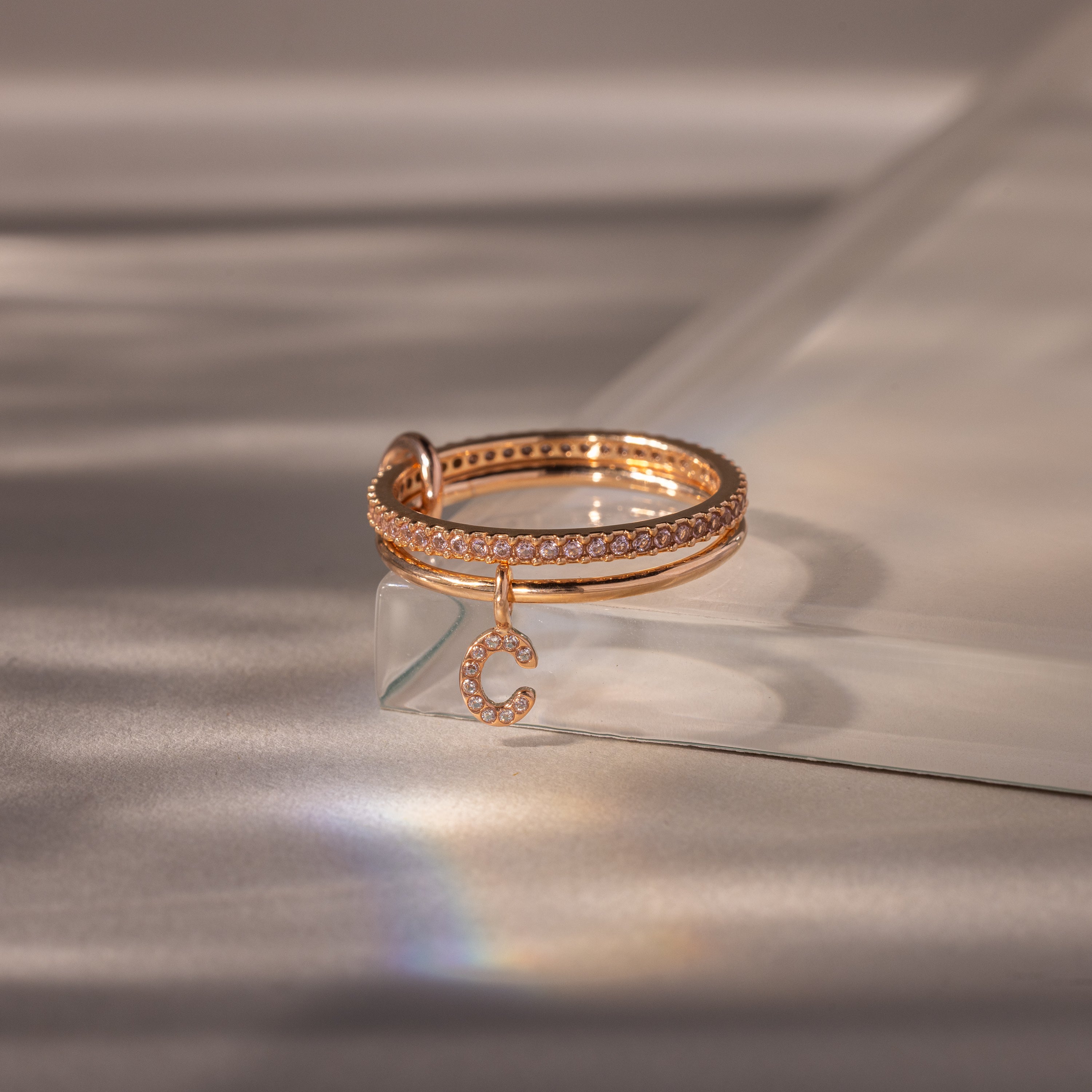Linked Initial Pink Tourmaline Ring Set - Image 5