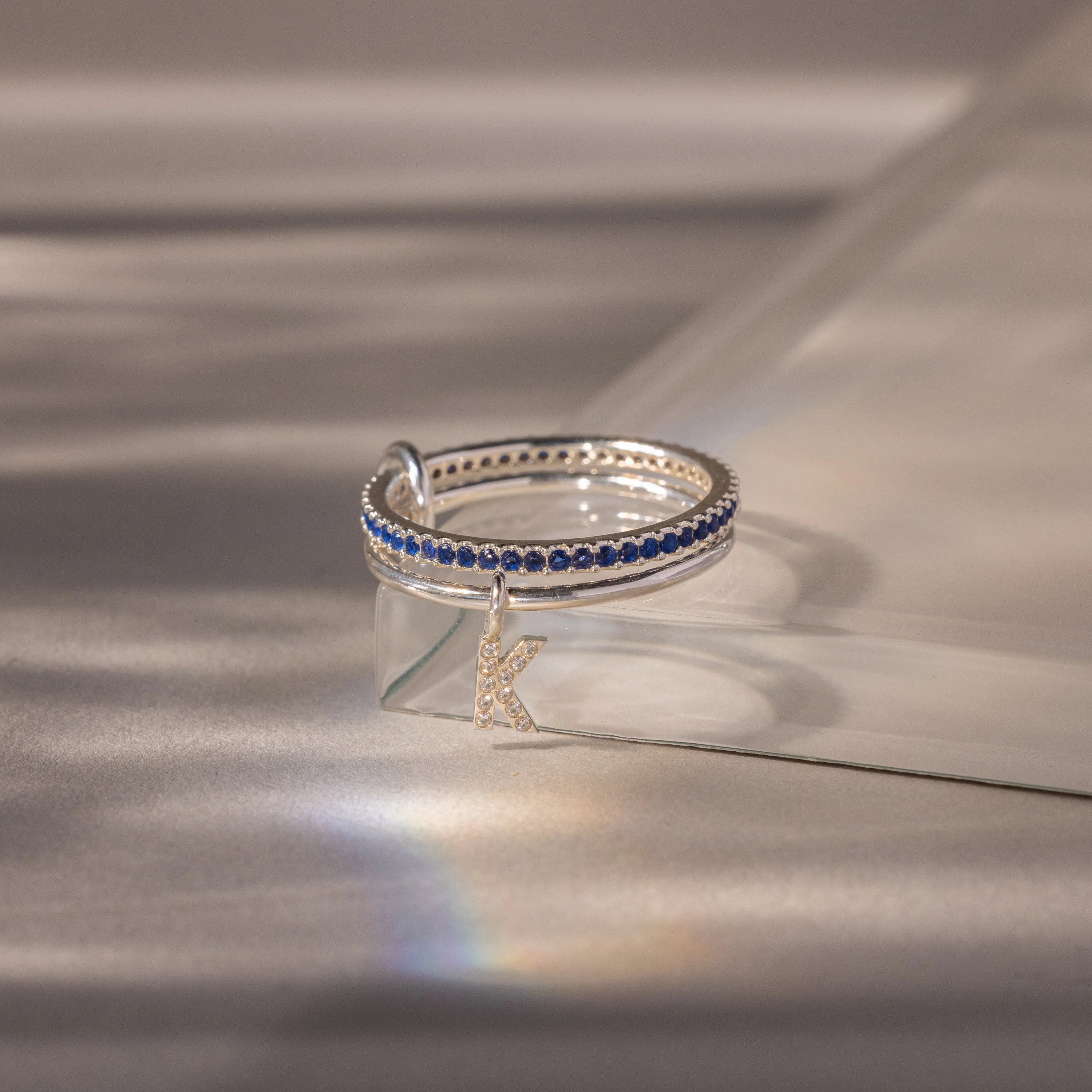Linked Initial Sapphire Ring Set - Image 3