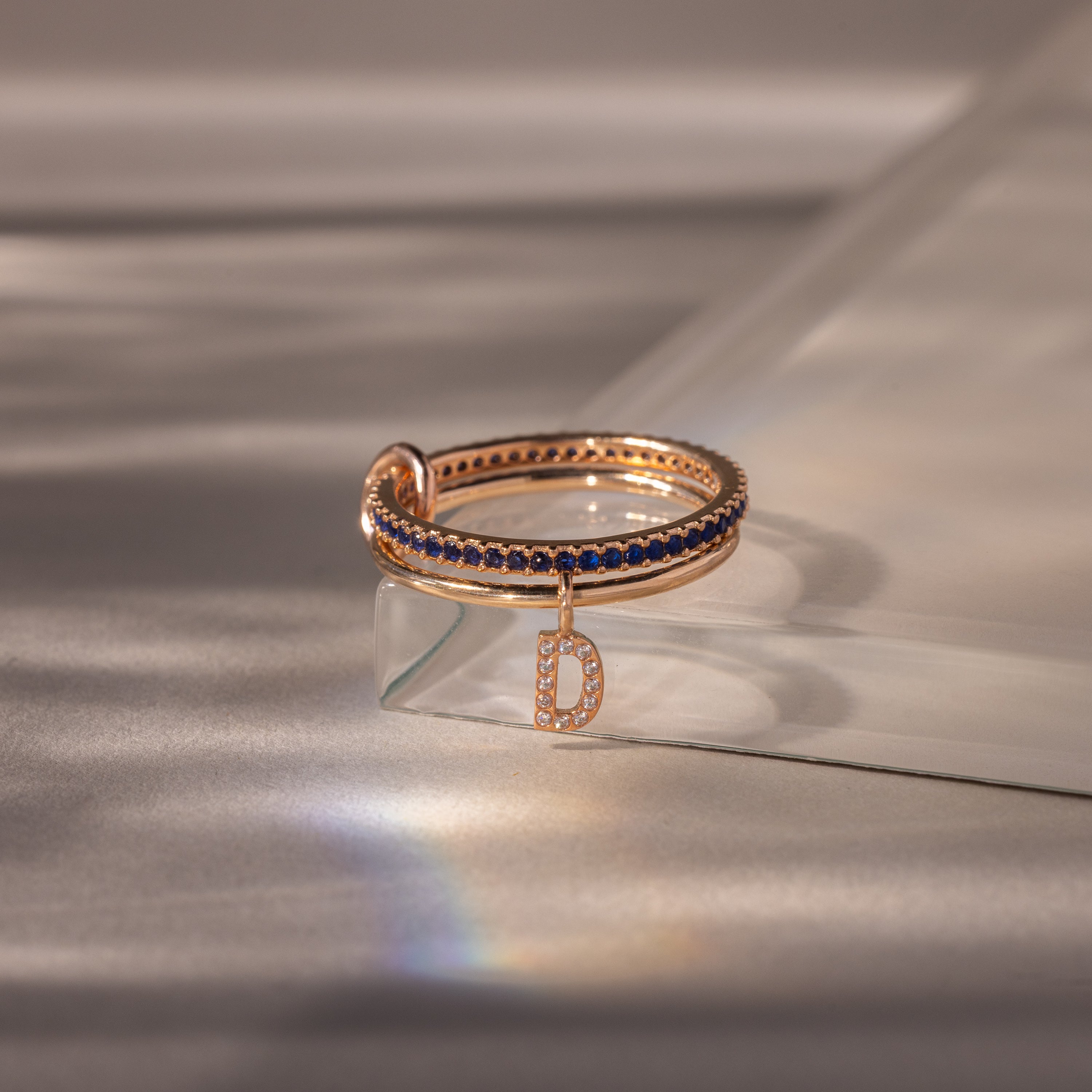 Linked Initial Sapphire Ring Set - Image 5