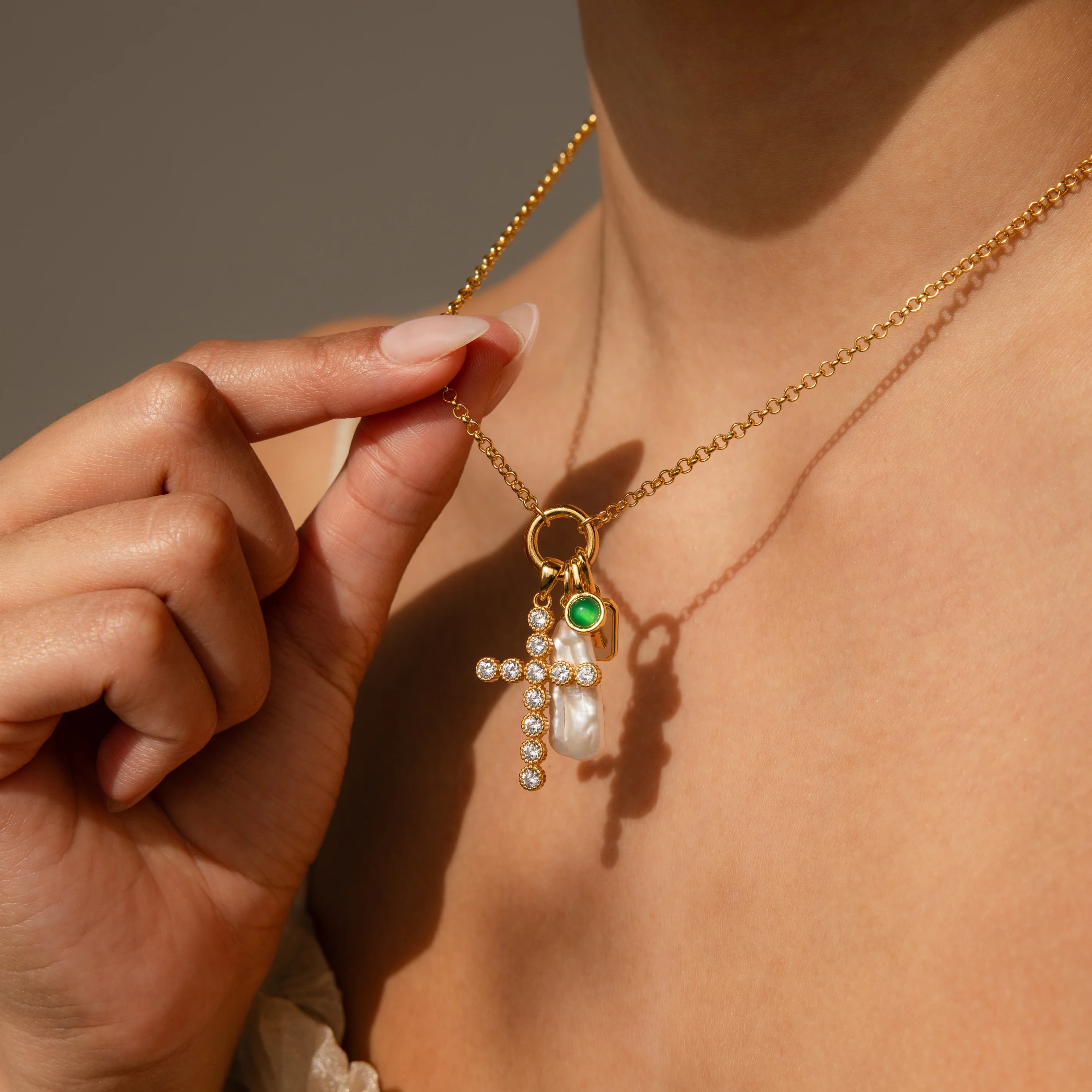 Long Baroque Pearl Charm in 18K Gold - Image 6