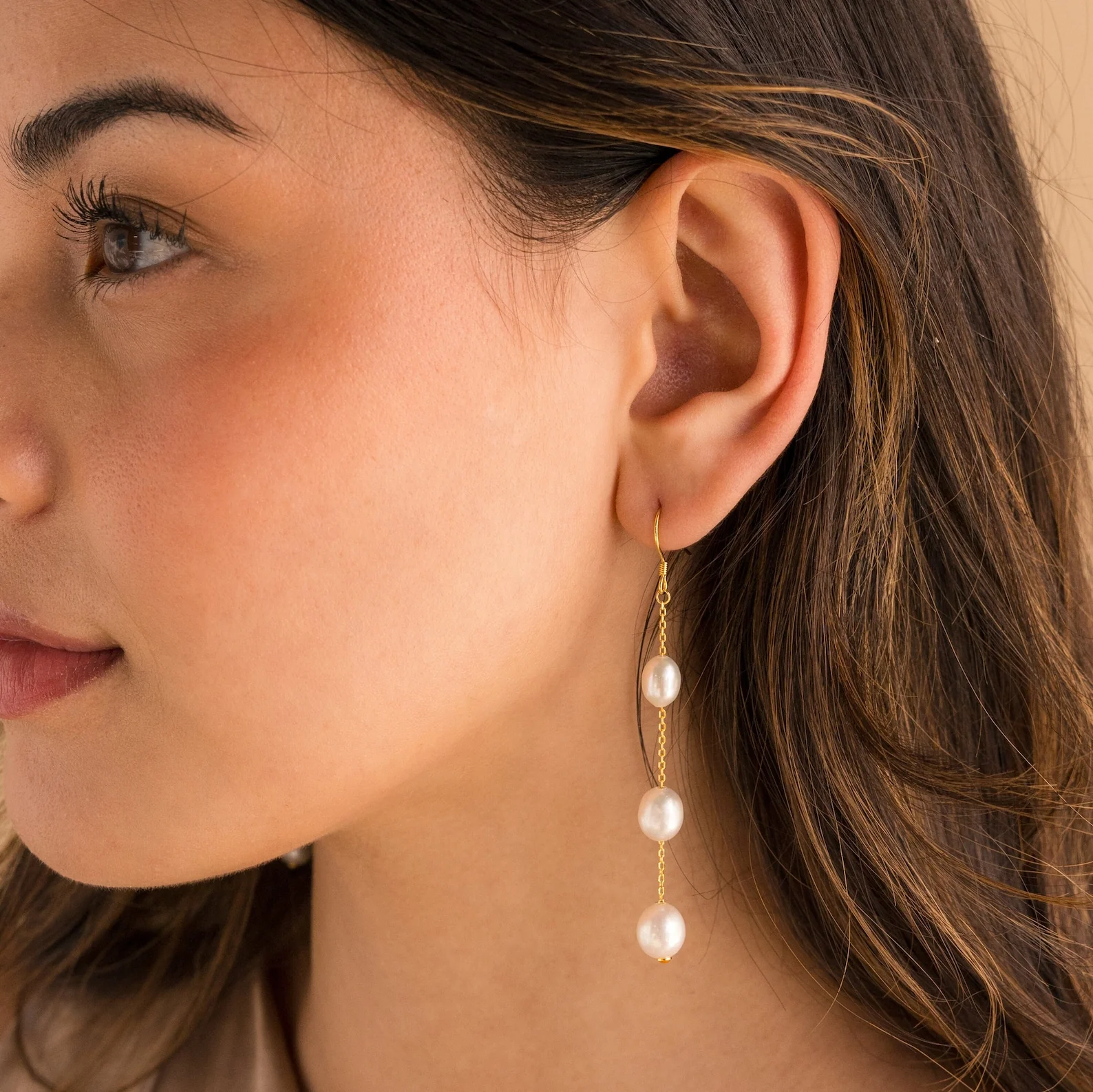 Long Pearl Dangle Earrings - Image 3