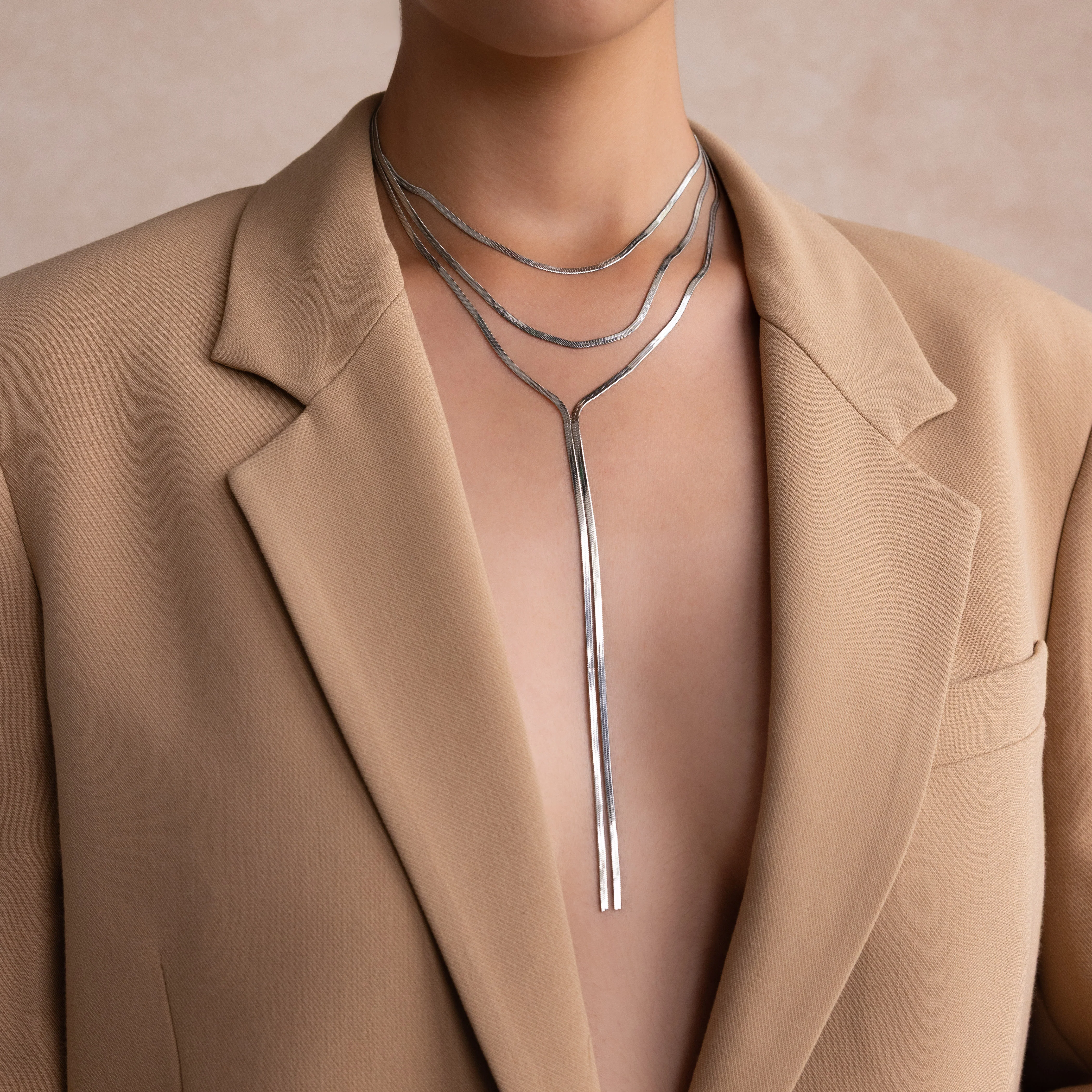 Long Y Herringbone Chain Necklace - Image 2
