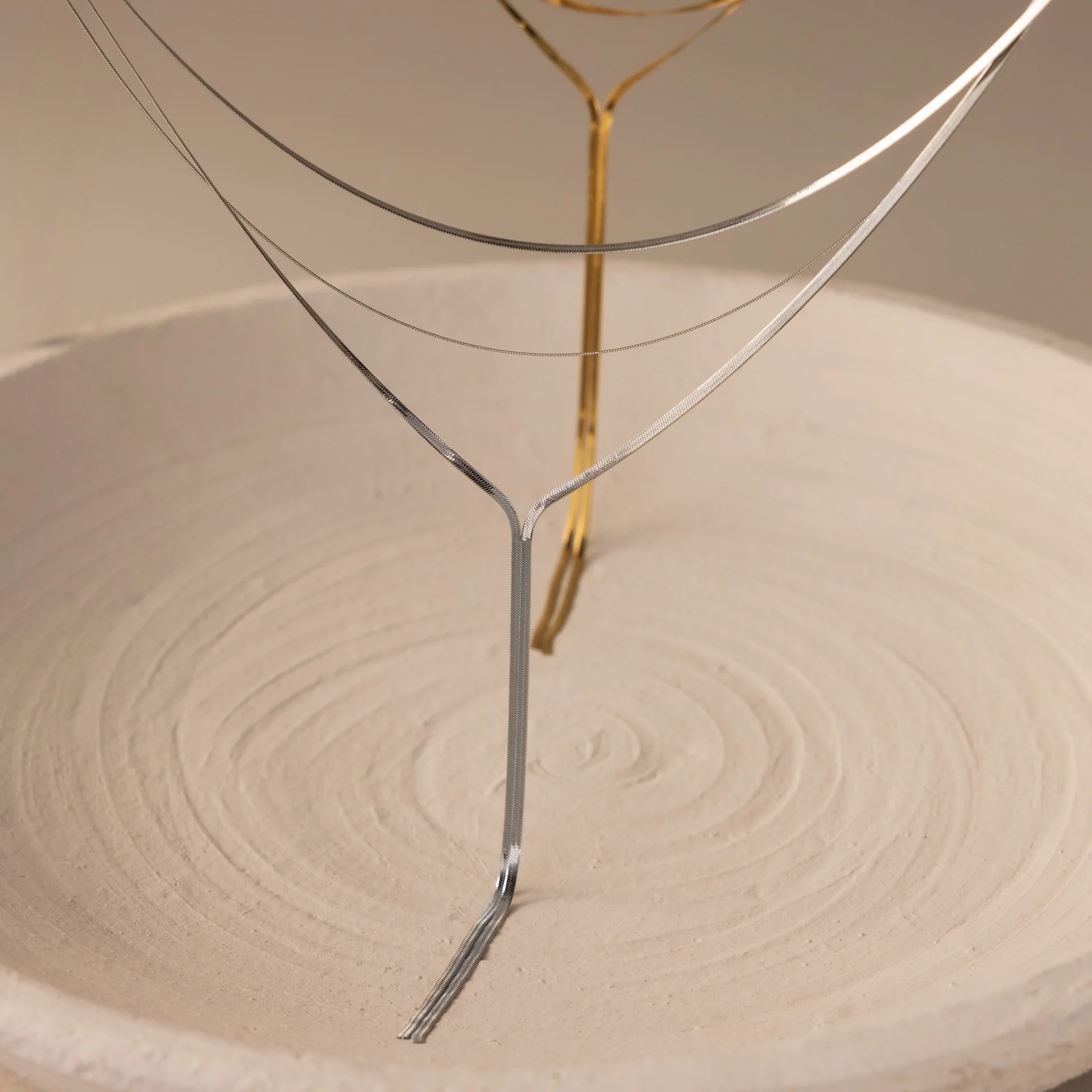 Long Y Herringbone Chain Necklace in Silver - Image 6