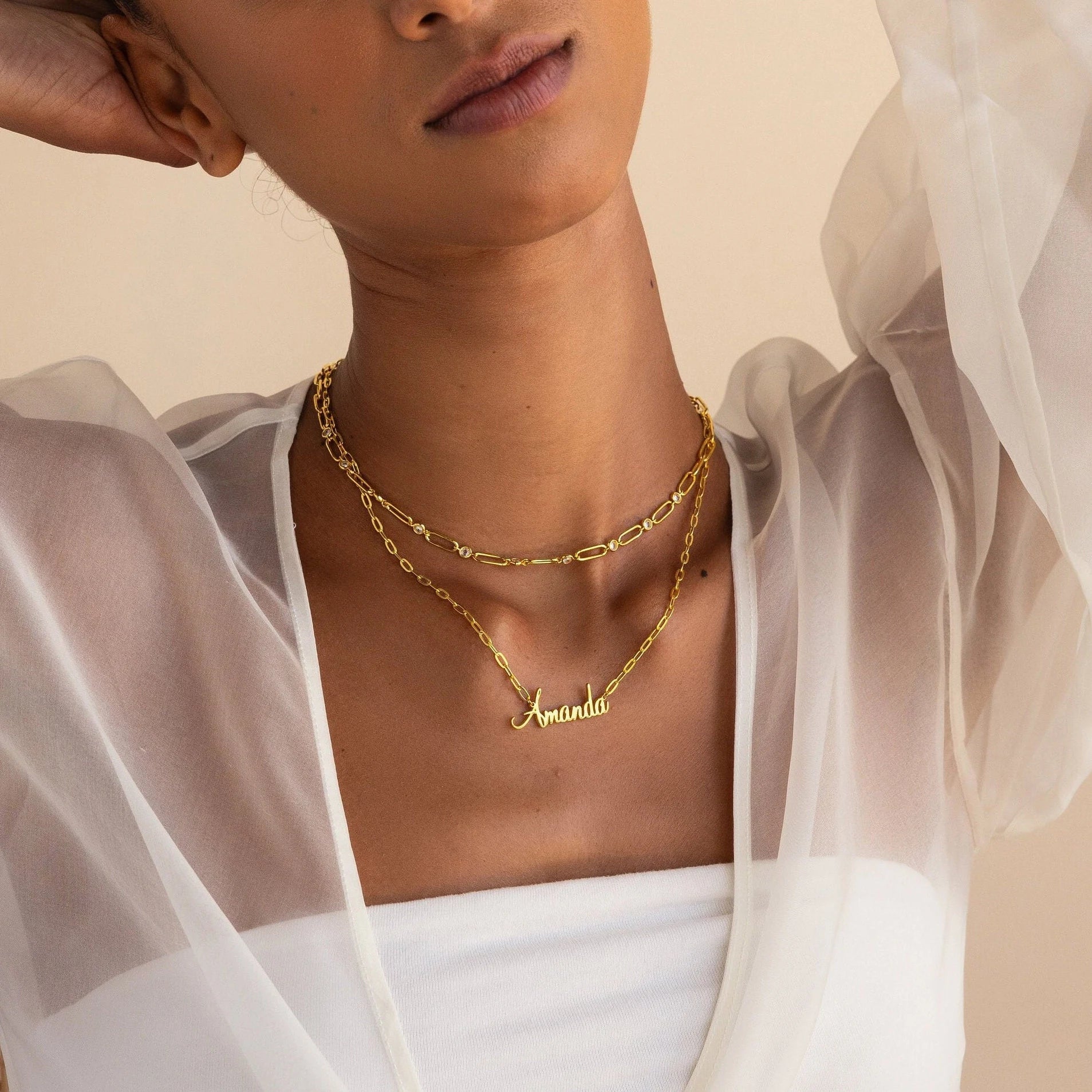 Luna Name Necklace in Paperclip Chain - Image 6