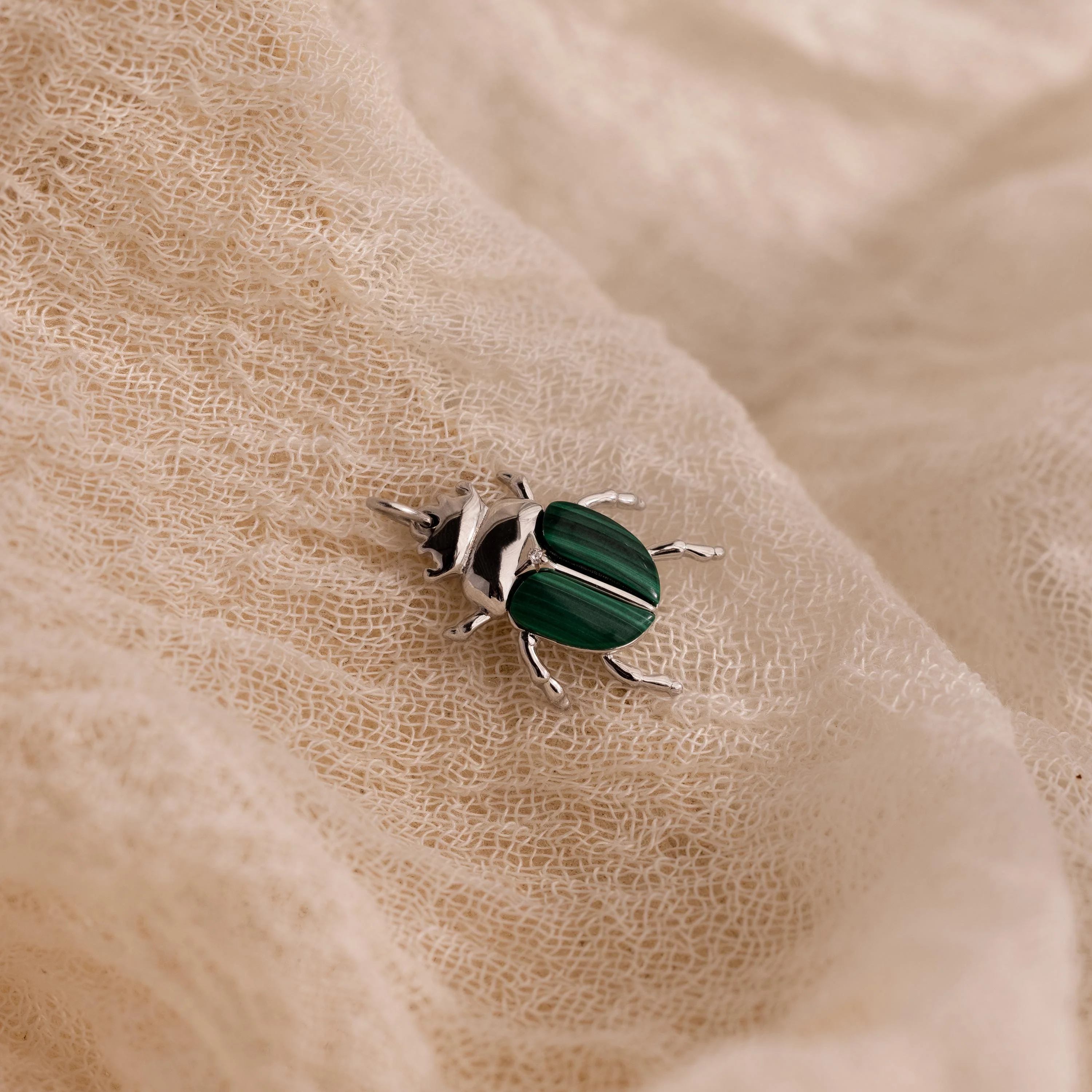 Malachite Beetle Charm in Silver - Image 3
