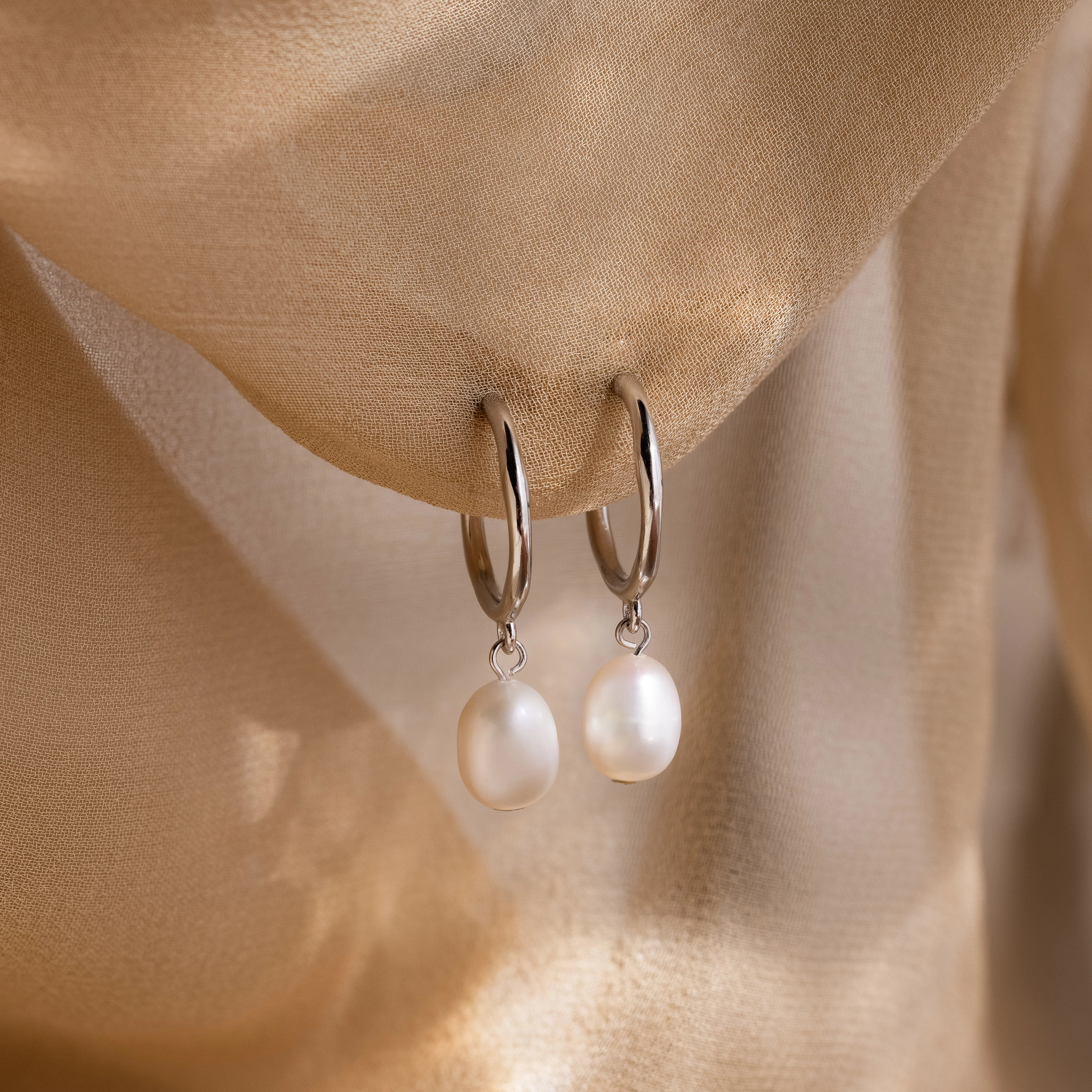 Margot Pearl Hoops in Silver