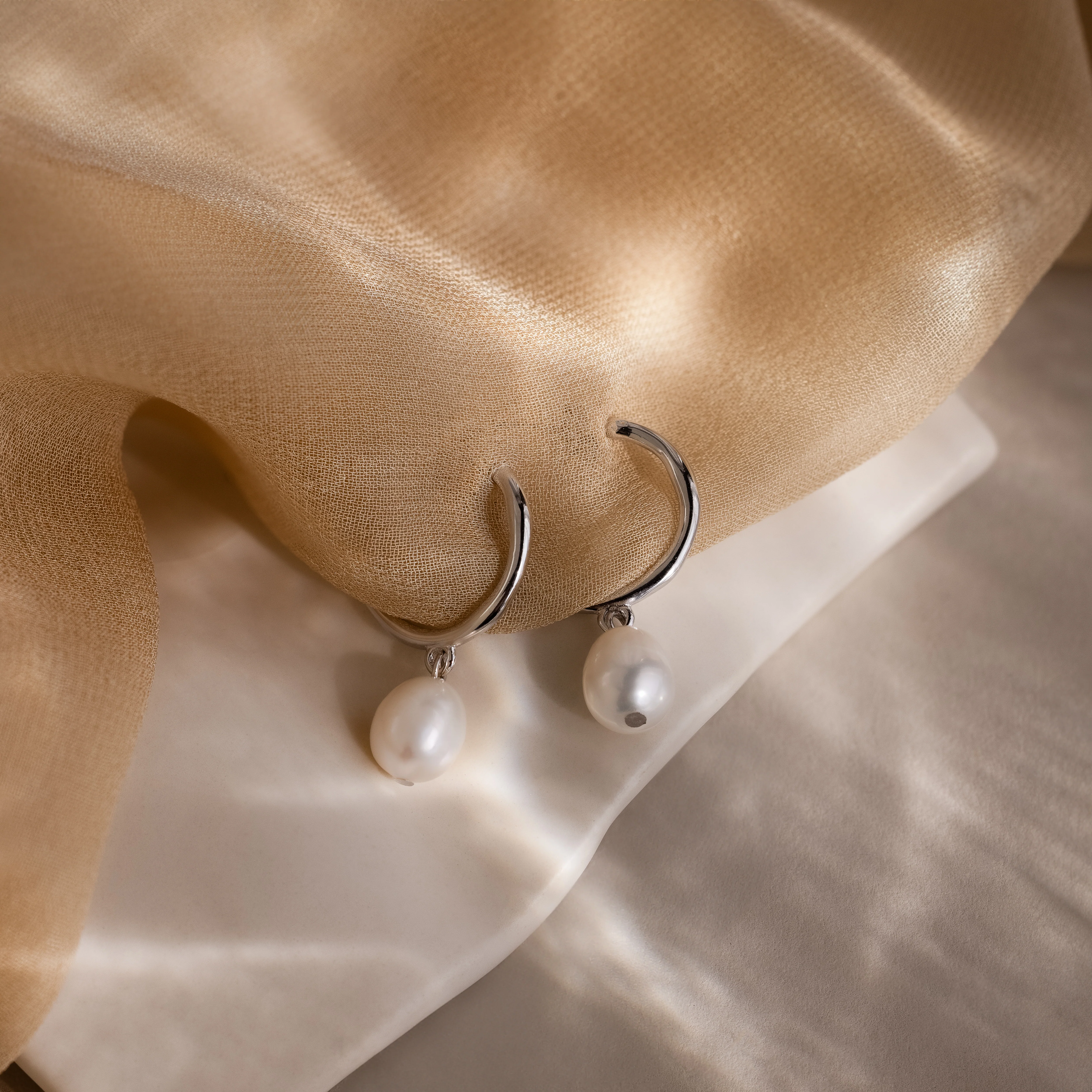 Margot Pearl Hoops in Silver - Image 3