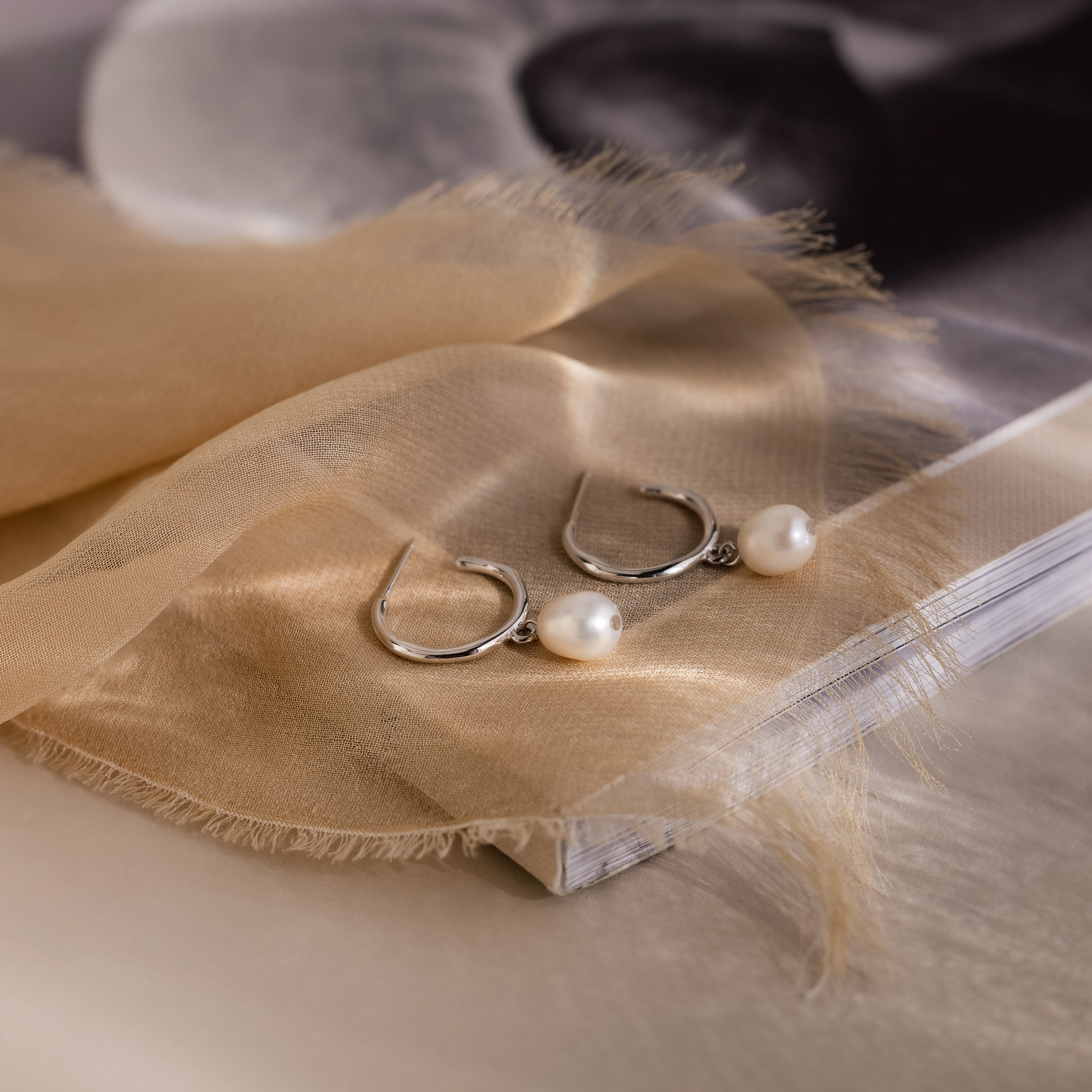 Margot Pearl Hoops in Silver - Image 6