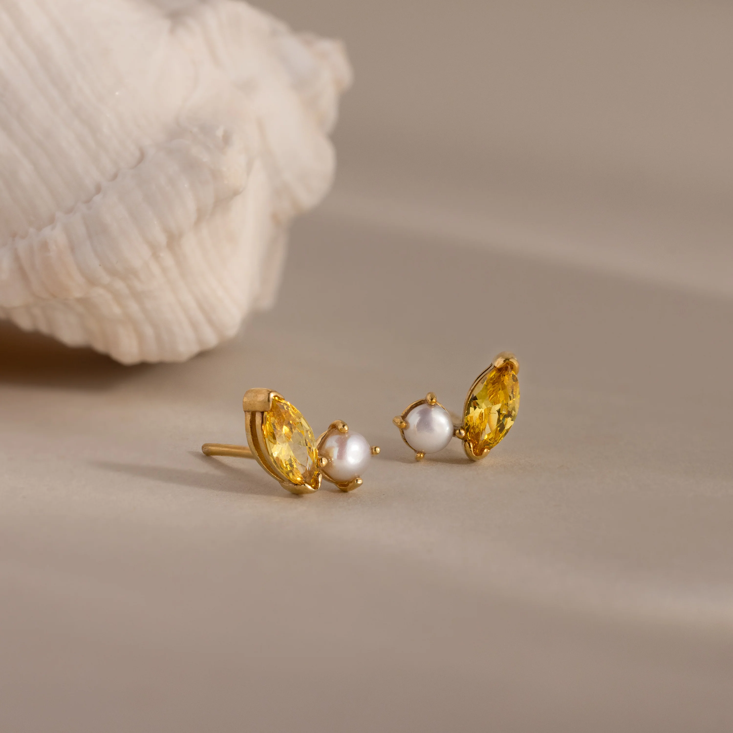Marquise Topaz & Pearl Studs