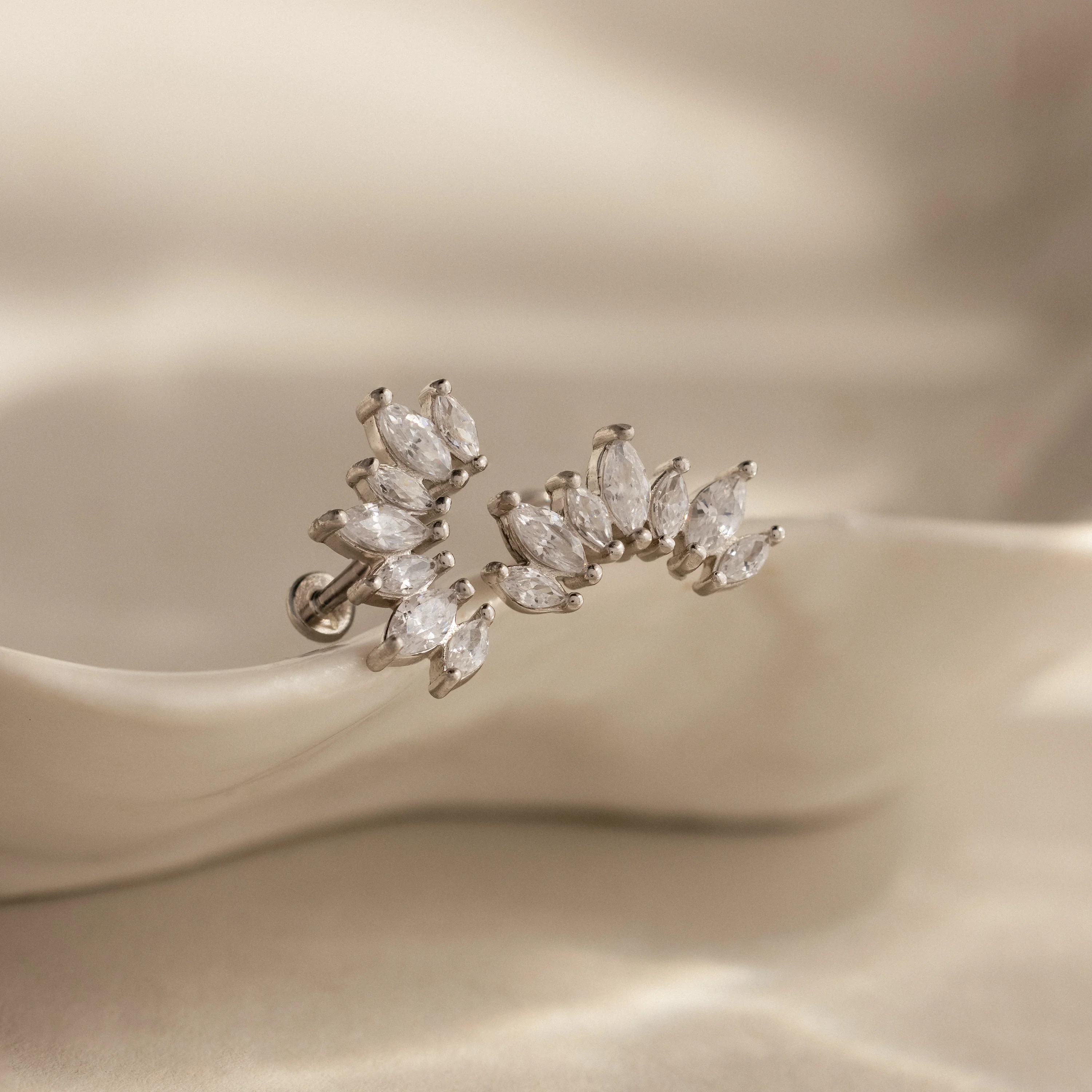 Marquise Diamond Flatback Climbers in Silver - Image 5