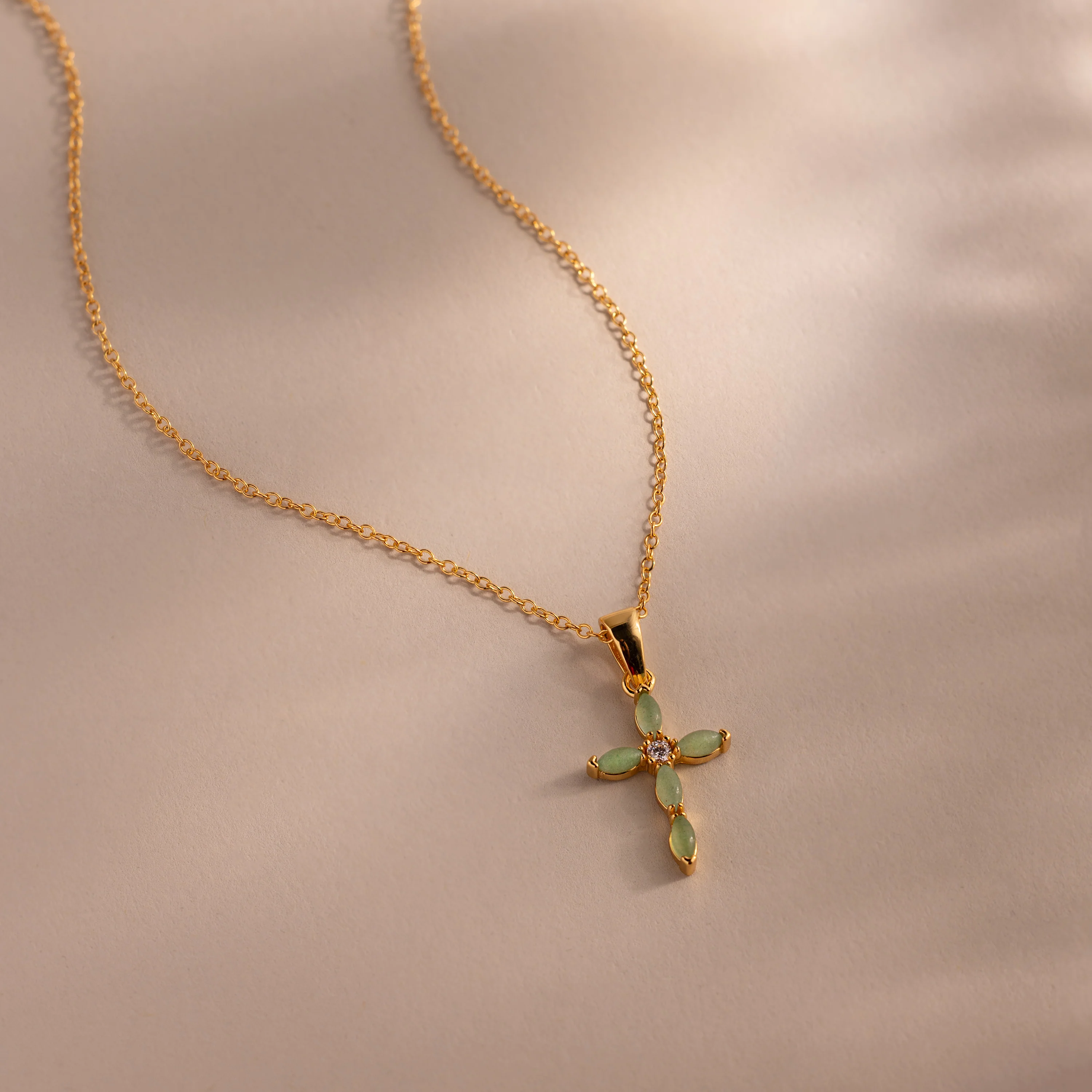 Marquise Jade Cross Necklace in 18K Gold - Image 3