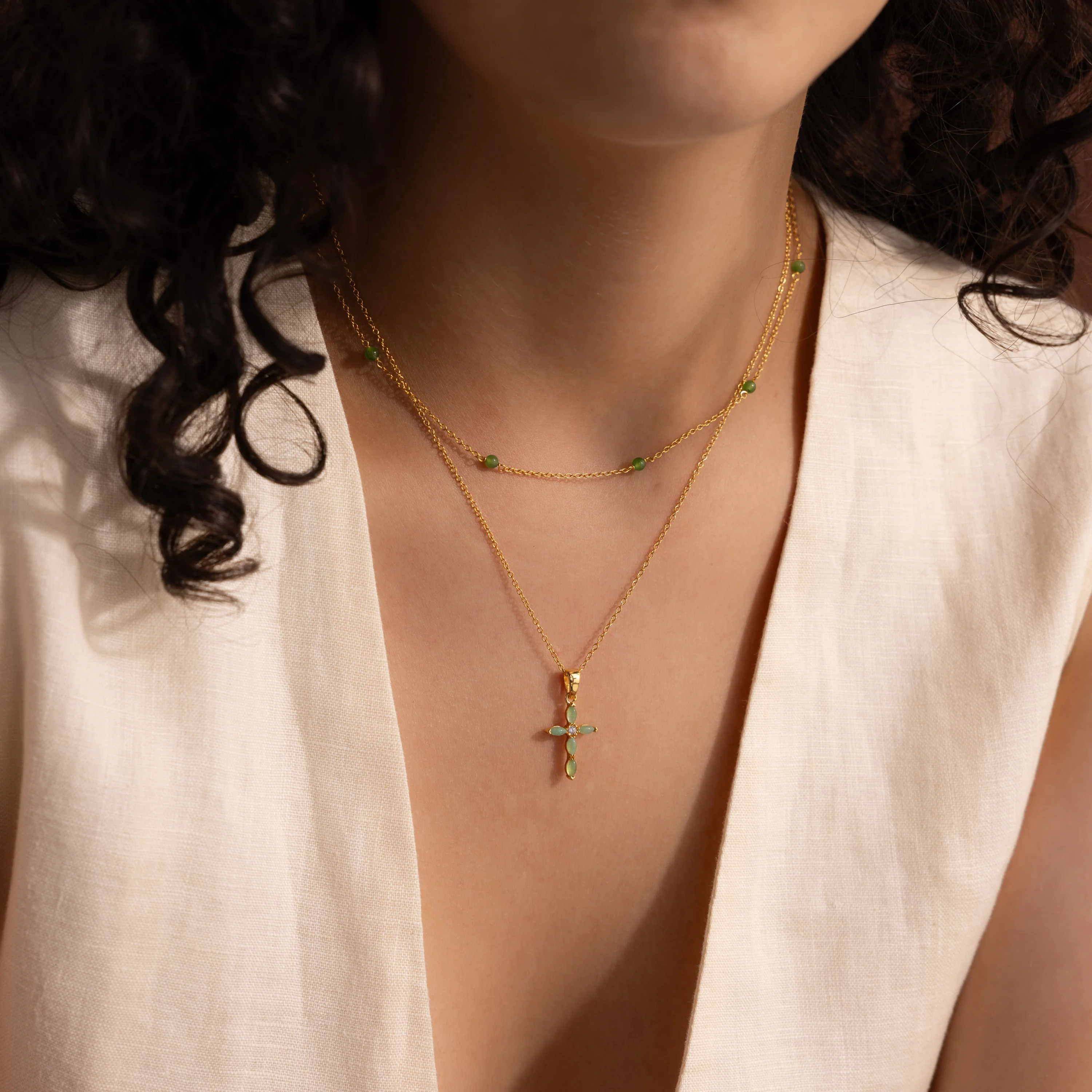 Marquise Jade Cross Necklace - Image 5