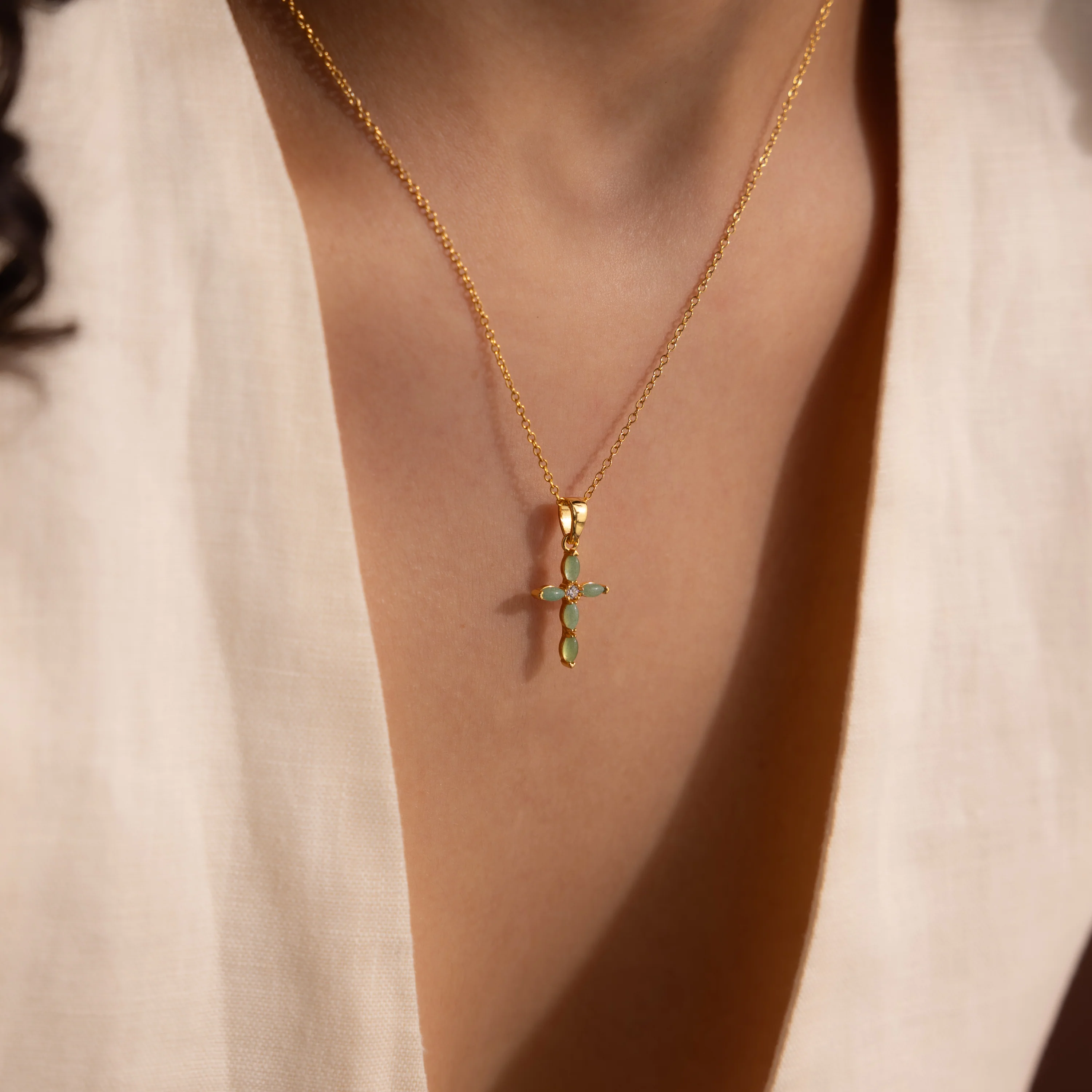 Marquise Jade Cross Necklace - Image 7