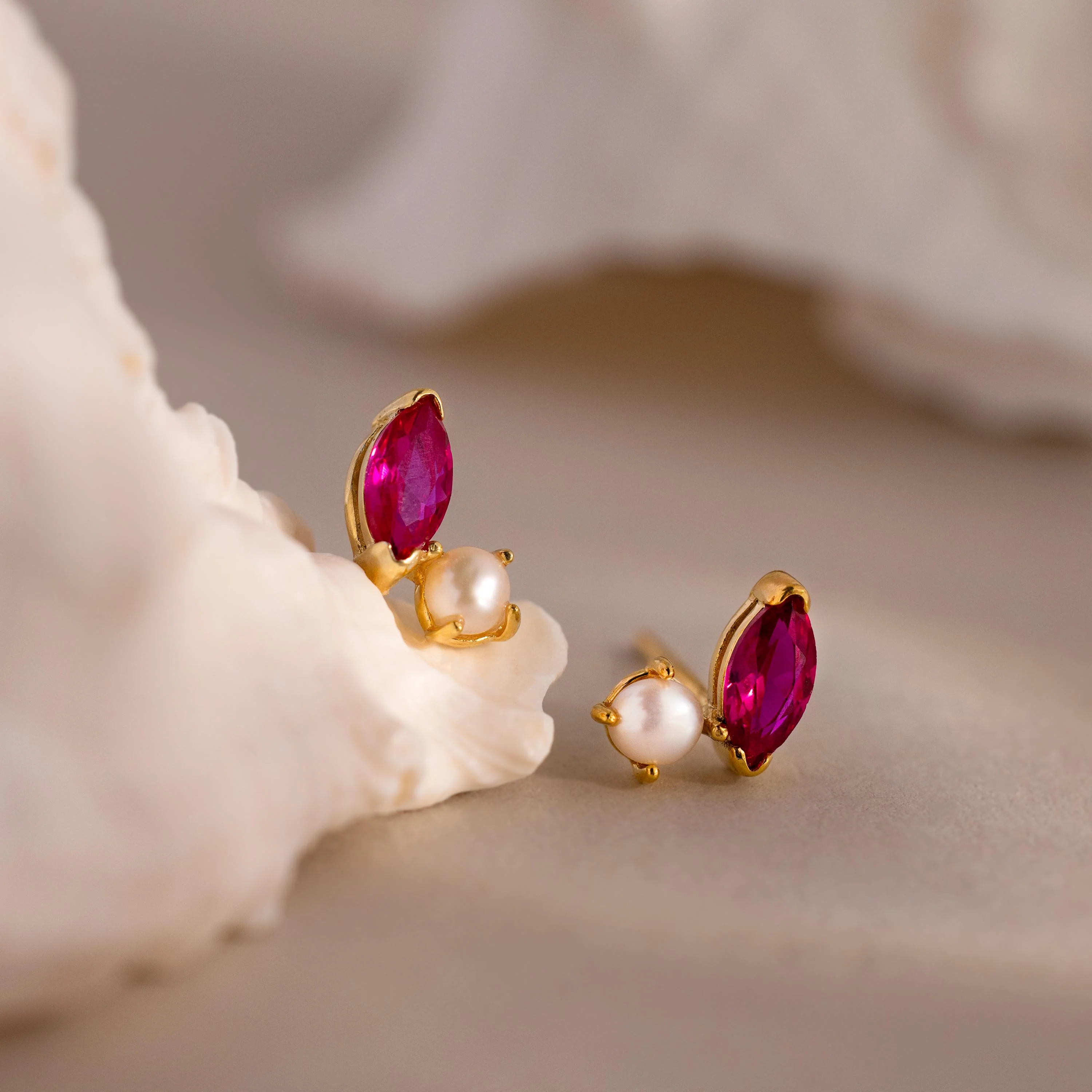 Marquise Ruby & Pearl Studs - Image 3