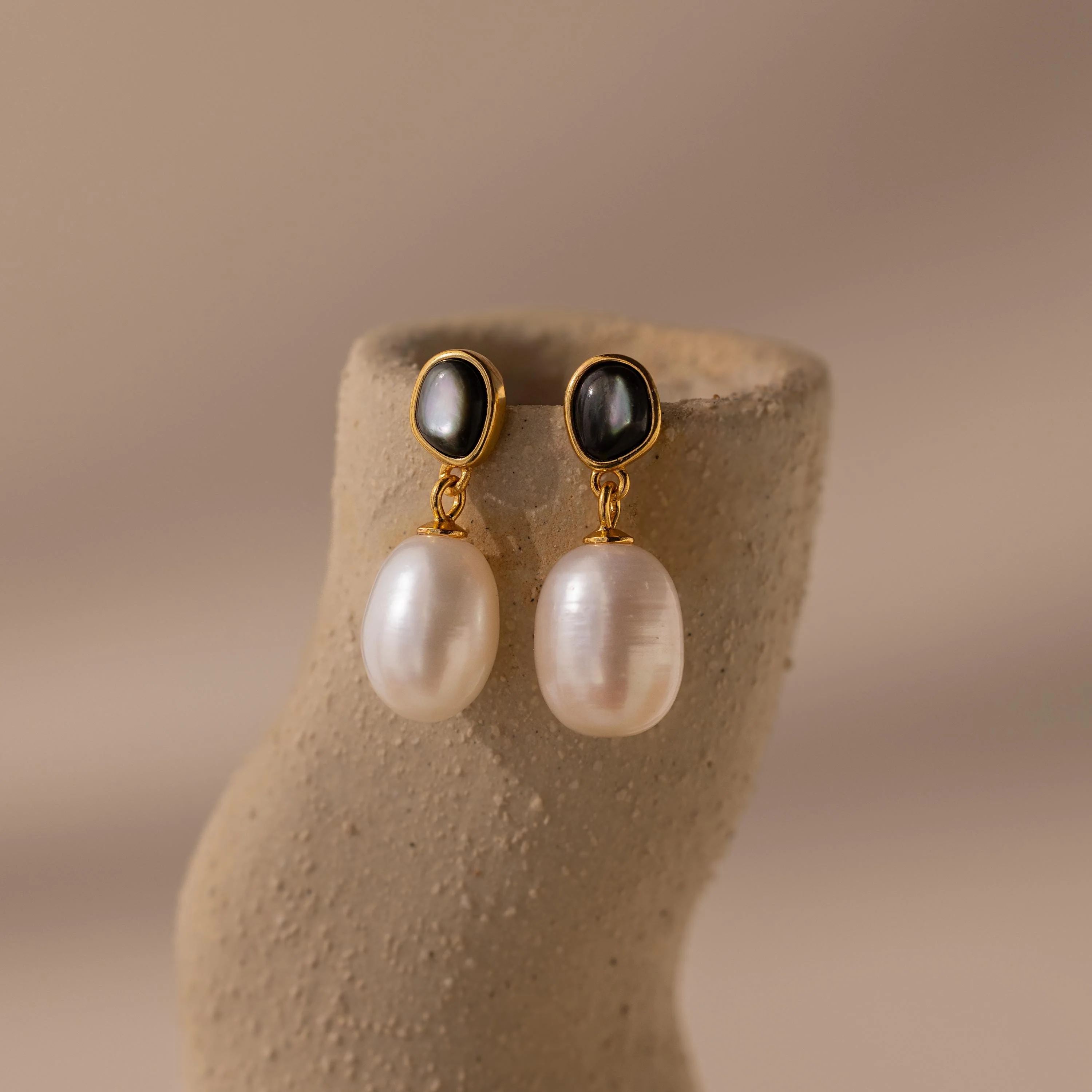 Midnight Pearl Drop Earrings in 18K Gold - Image 5