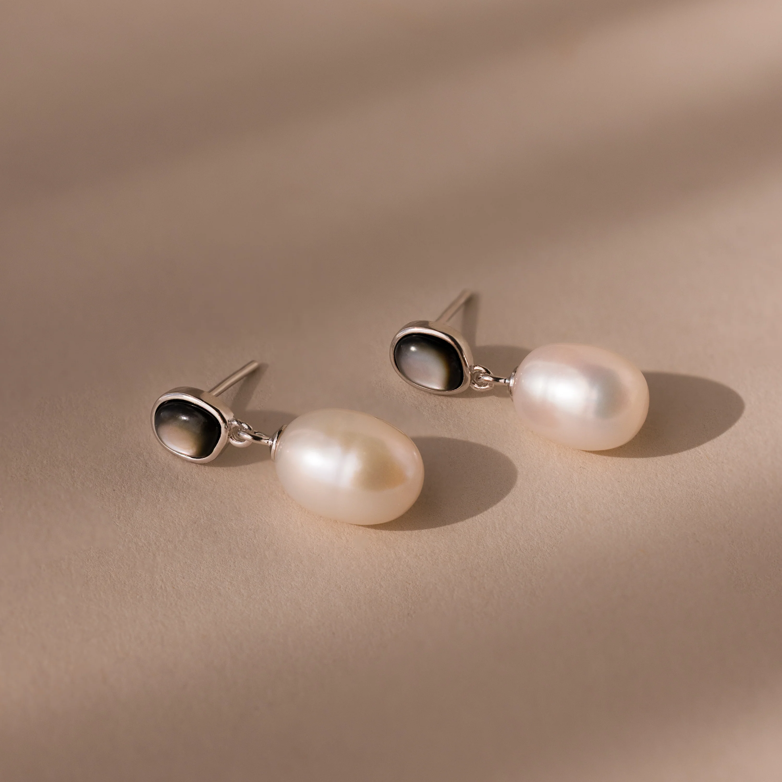 Midnight Pearl Drop Earrings in Silver - Image 5