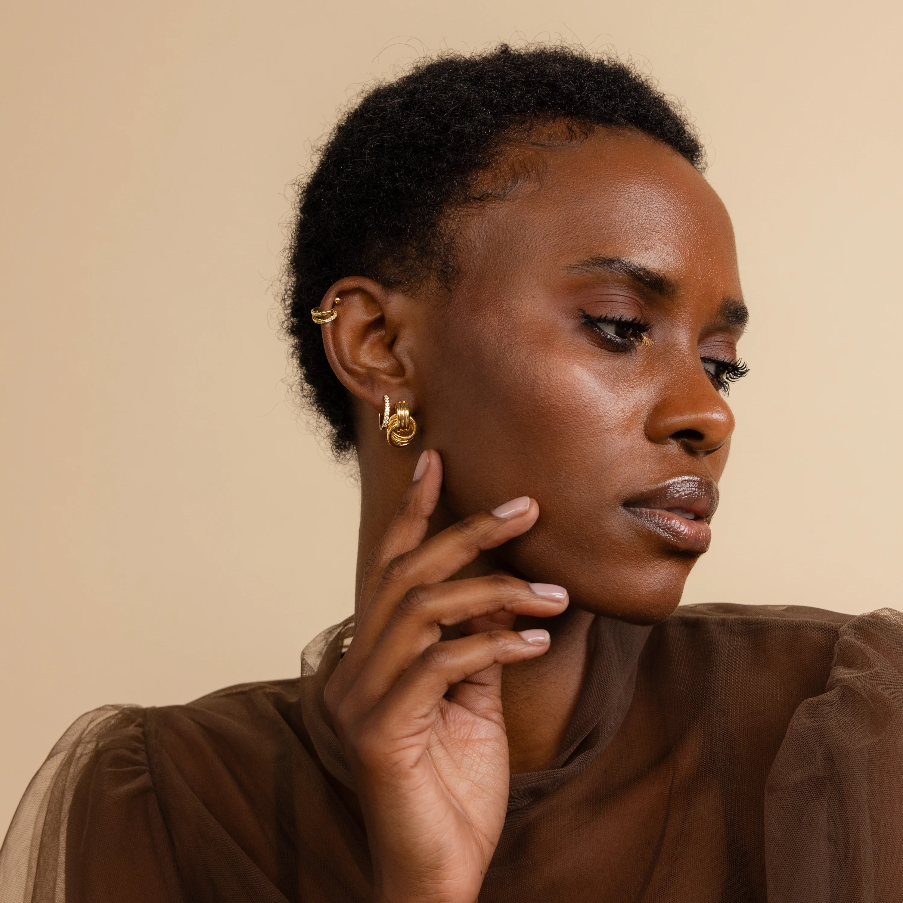 Mini Triple Knot Earrings in 18K Gold - Image 8
