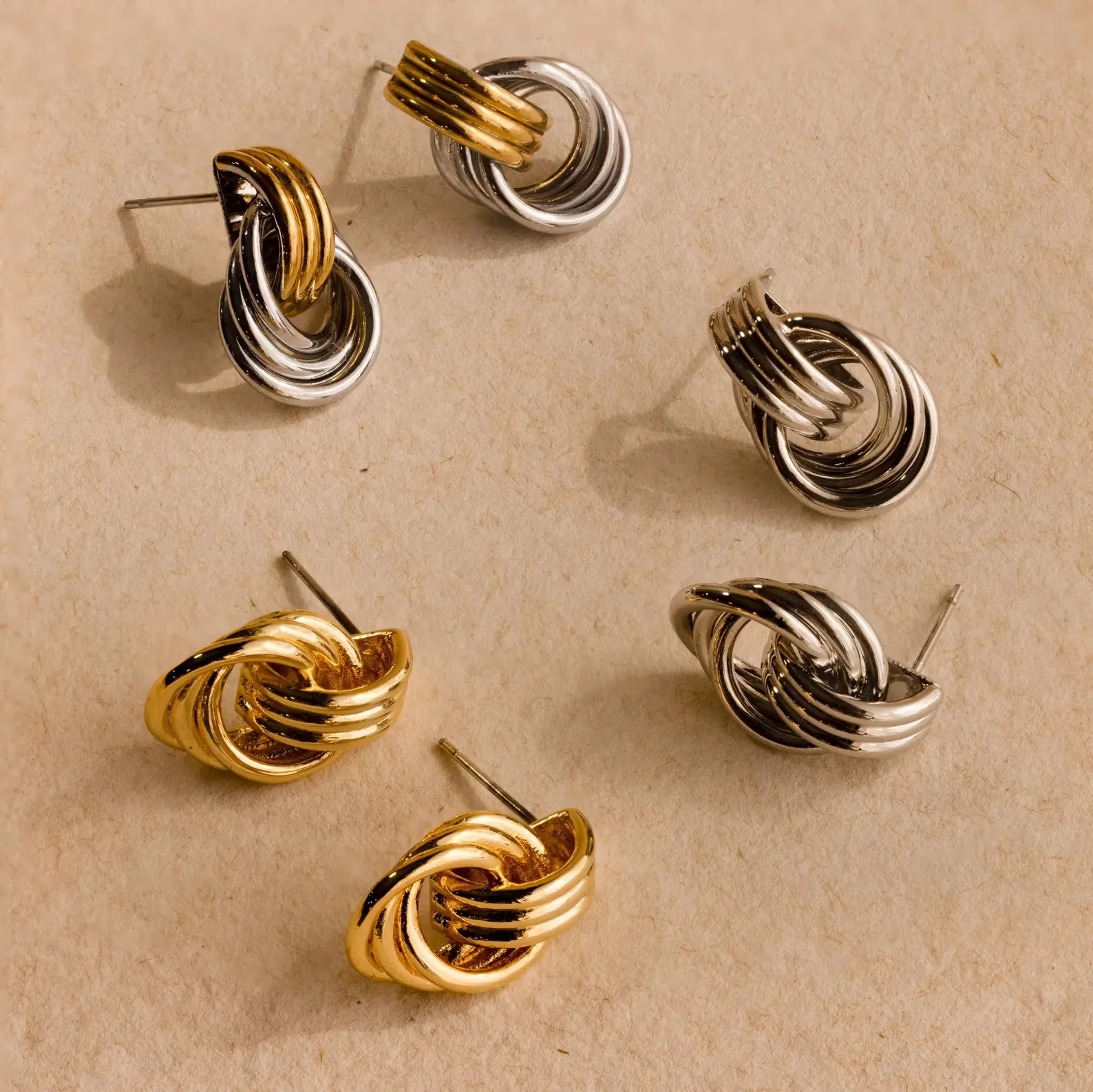 Mini Triple Knot Earrings in Mixed Metal - Image 5