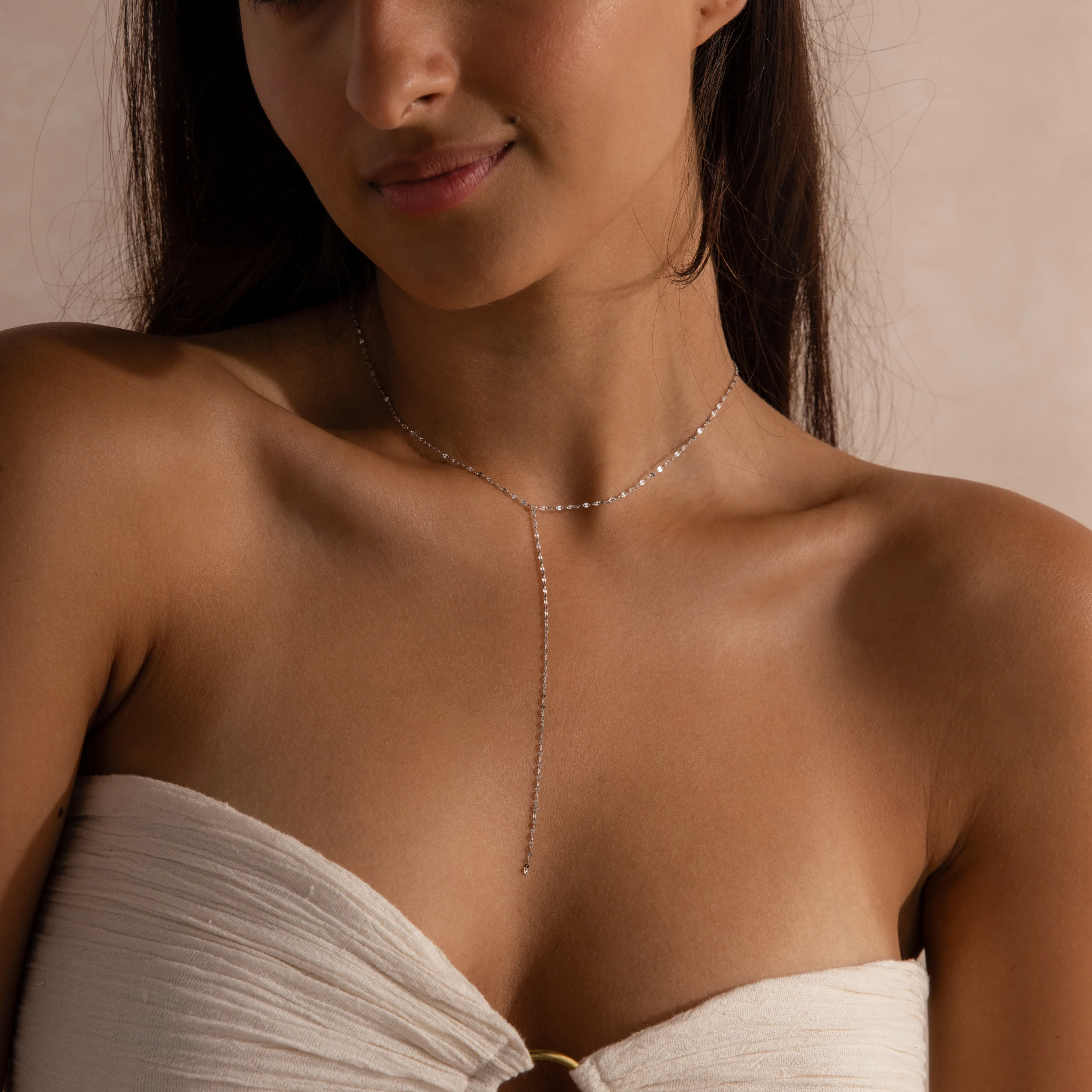Mirror Chain Lariat Necklace in Silver