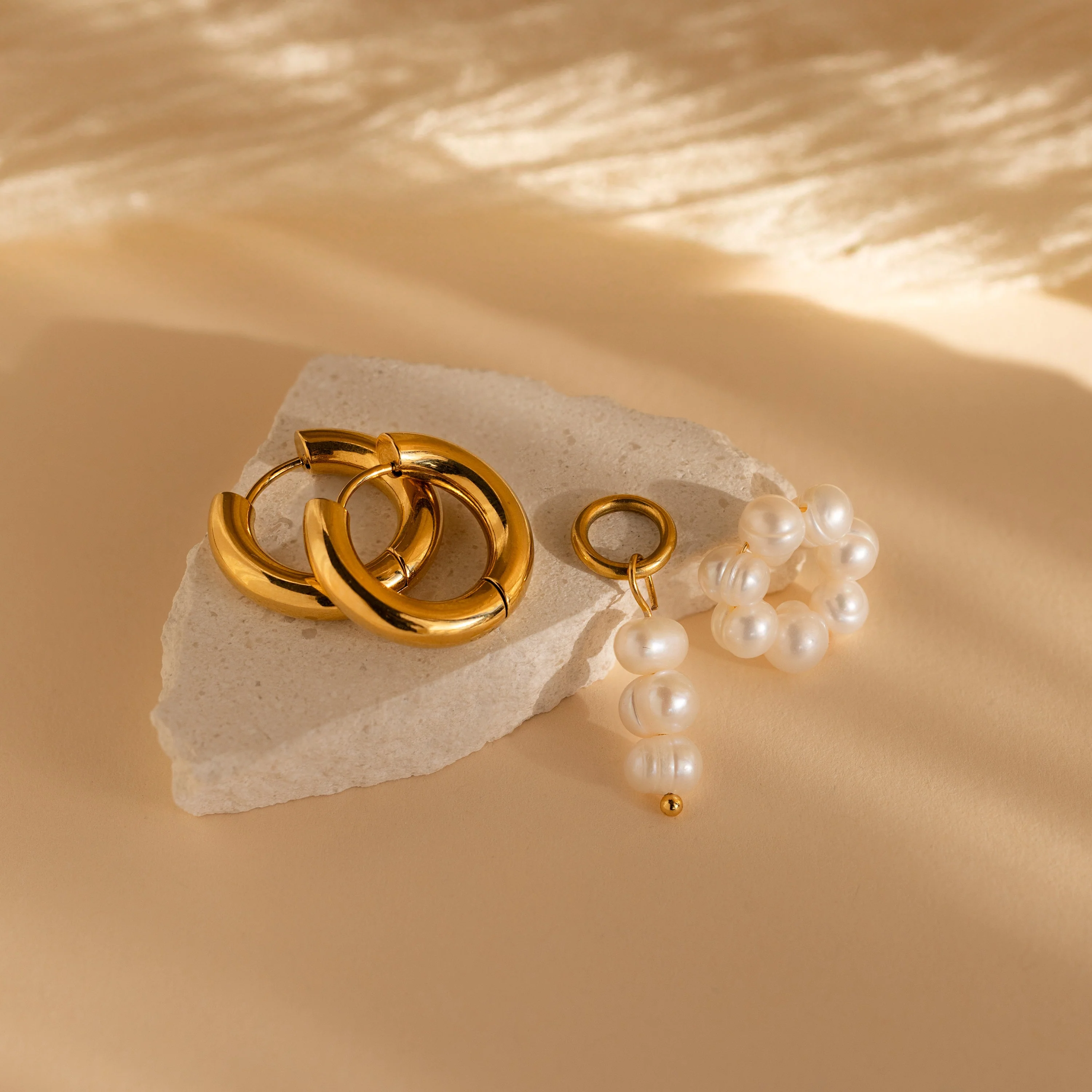 Mismatched Pearl Drop Hoops - Image 4