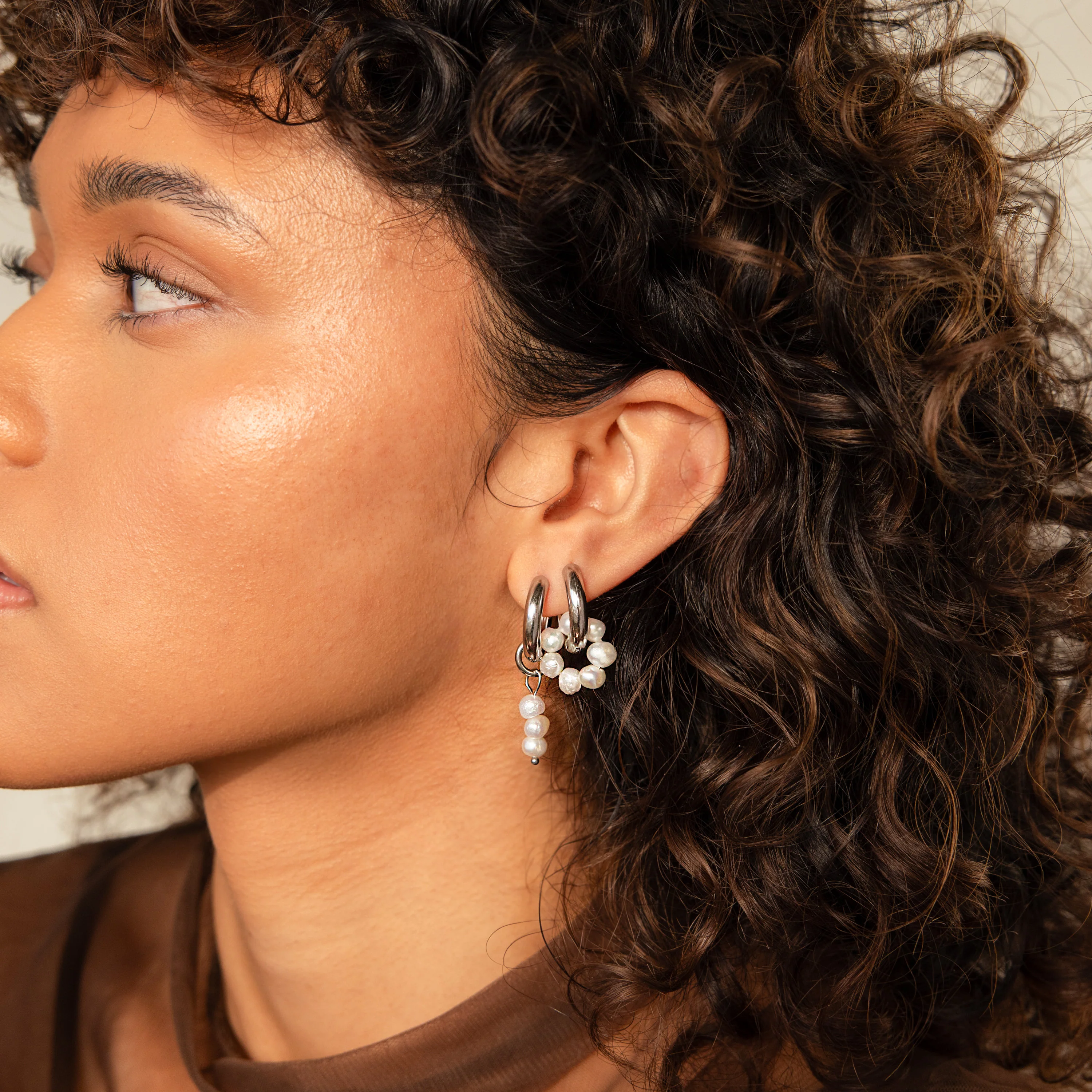 Mismatched Pearl Drop Hoops - Image 8