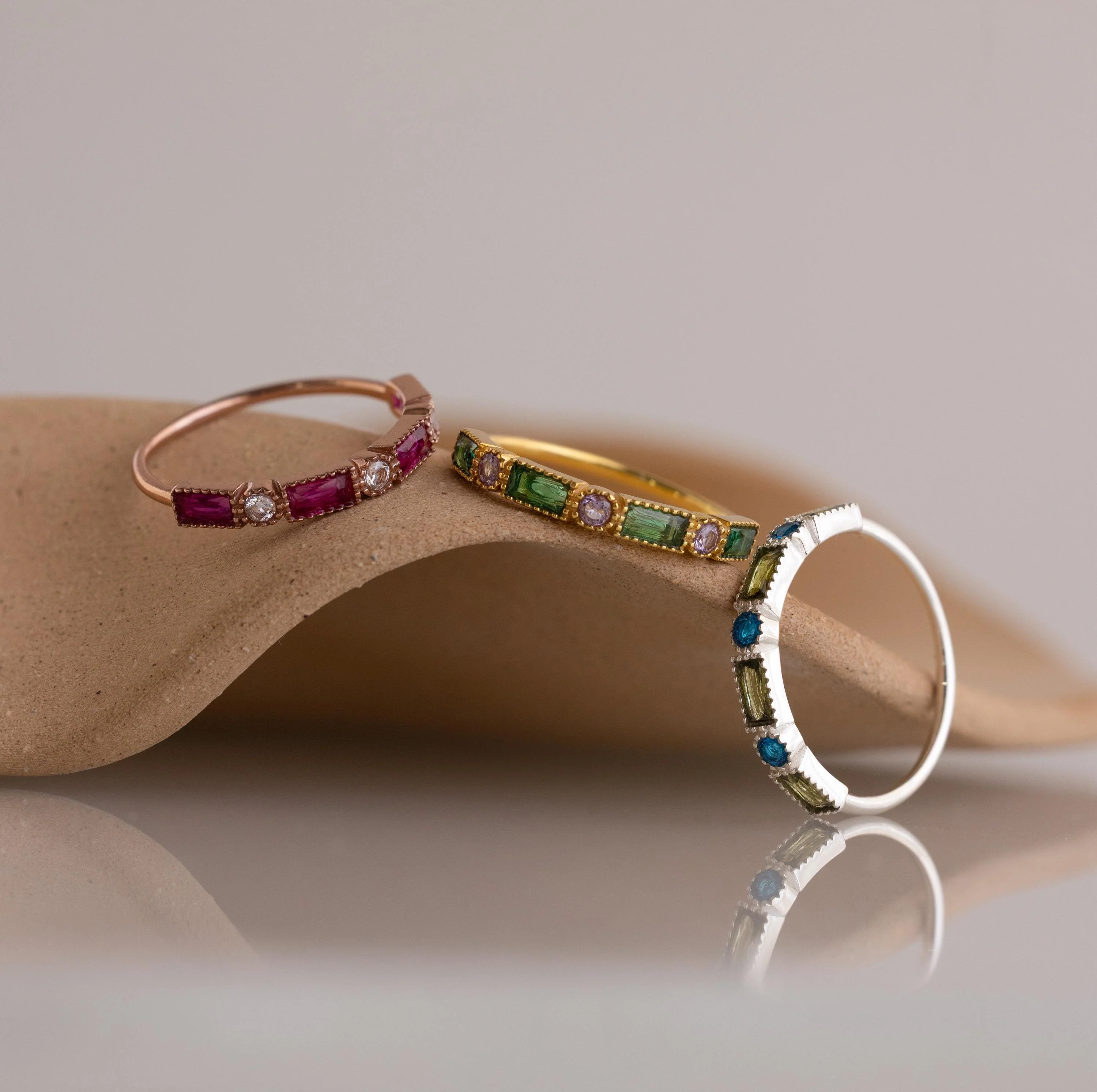Mixed Art Deco Birthstone Ring in Silver - Image 3