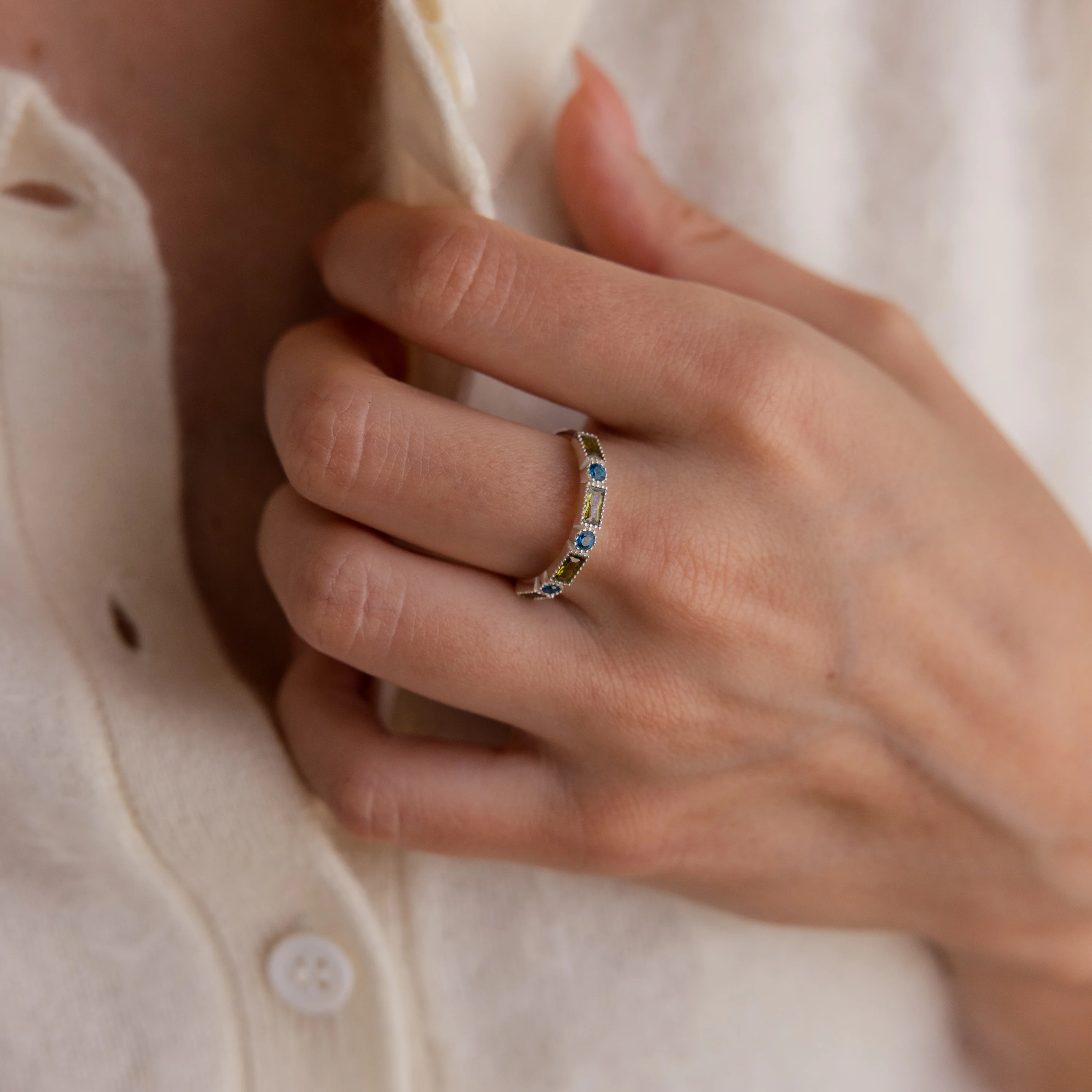 Mixed Art Deco Birthstone Ring in Silver - Image 2