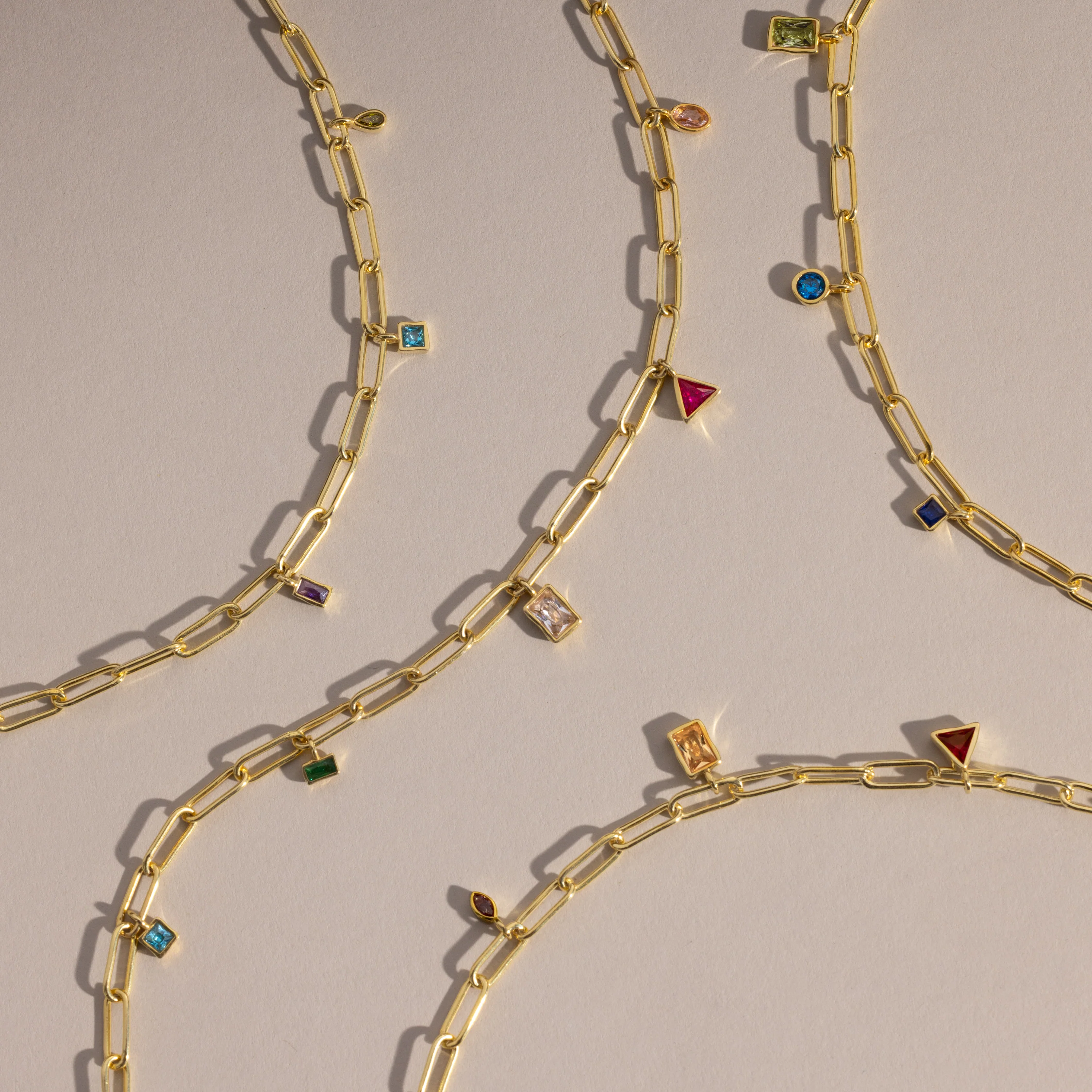 Mixed Birthstone Charm Necklace in 18K Gold - Image 3