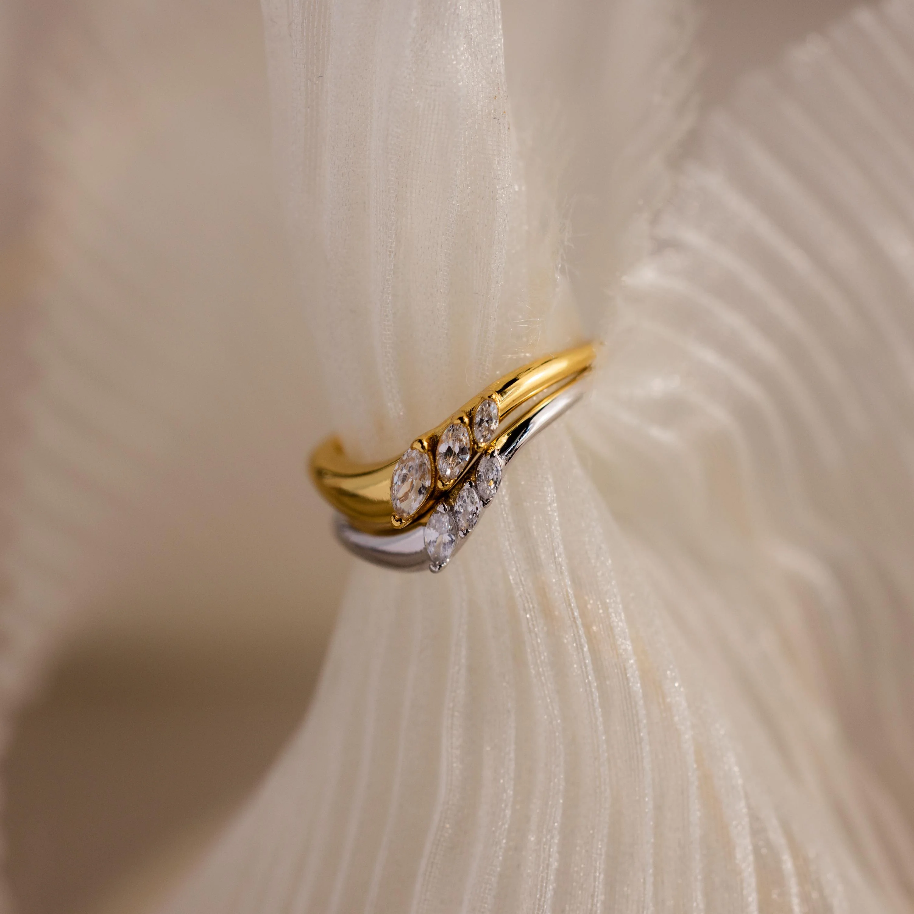 Mixed Metal Diamond Curve Ring Set - Image 5