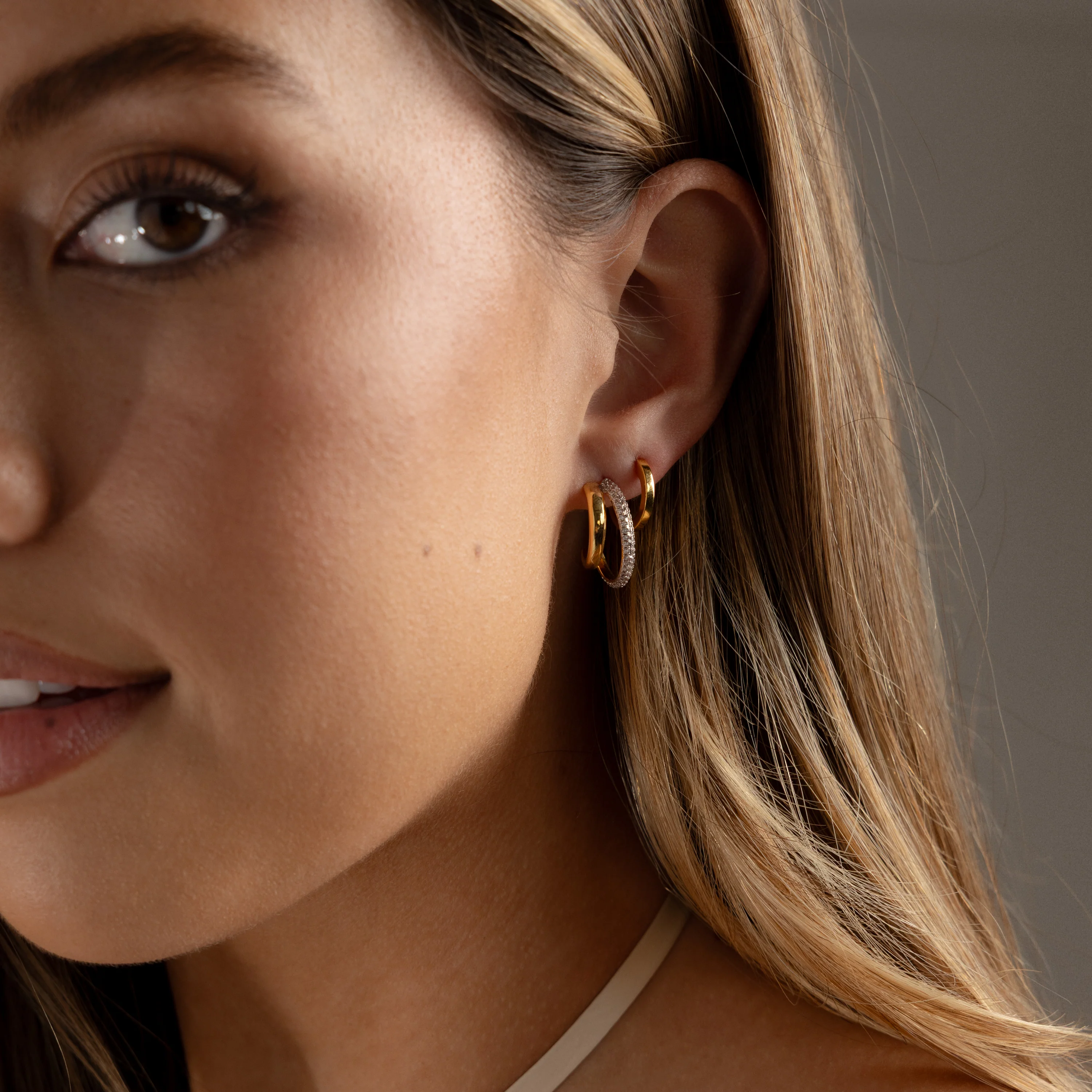 Mixed Metal Duo Pave Hoops - Image 6