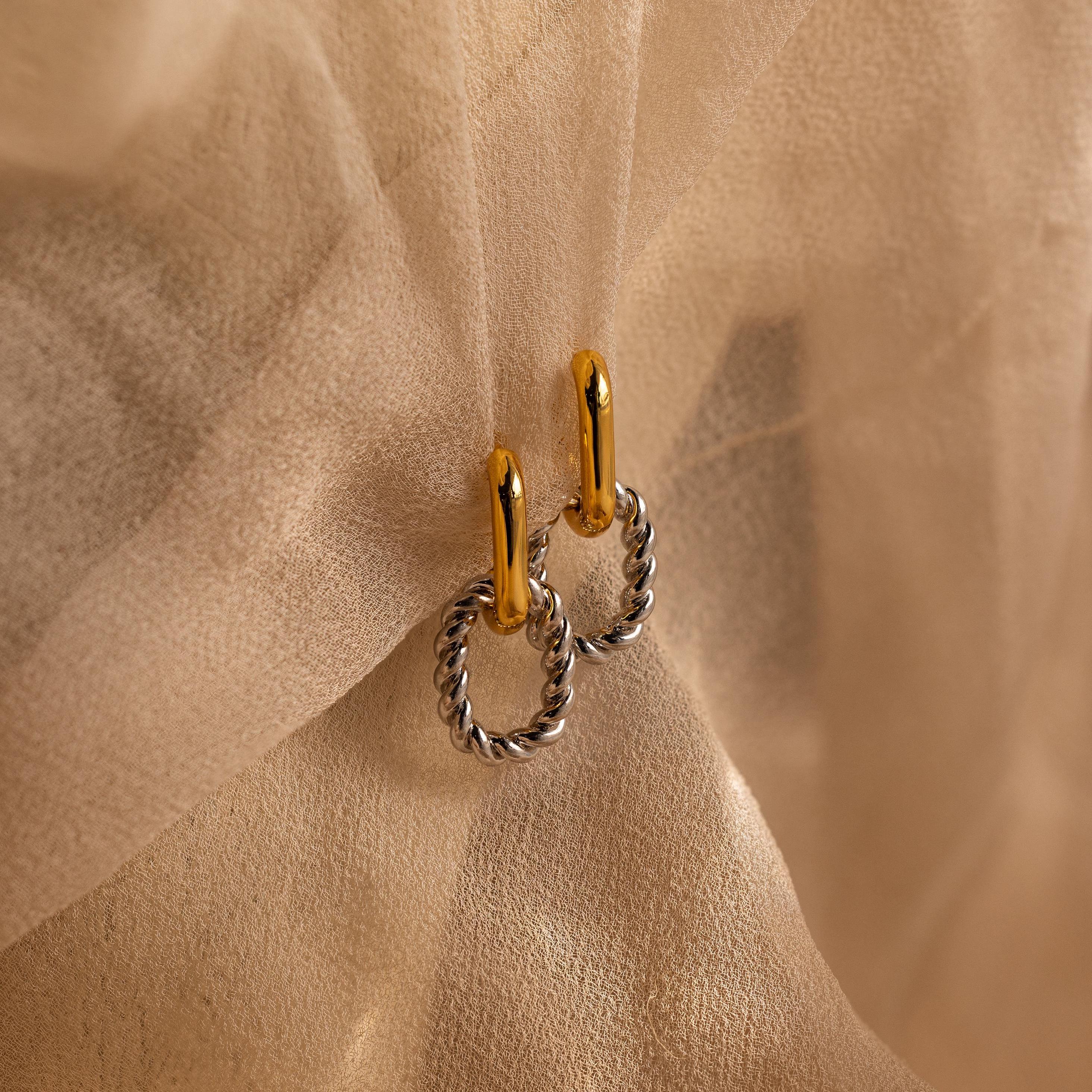Mixed Metal Link Hoops - Image 4