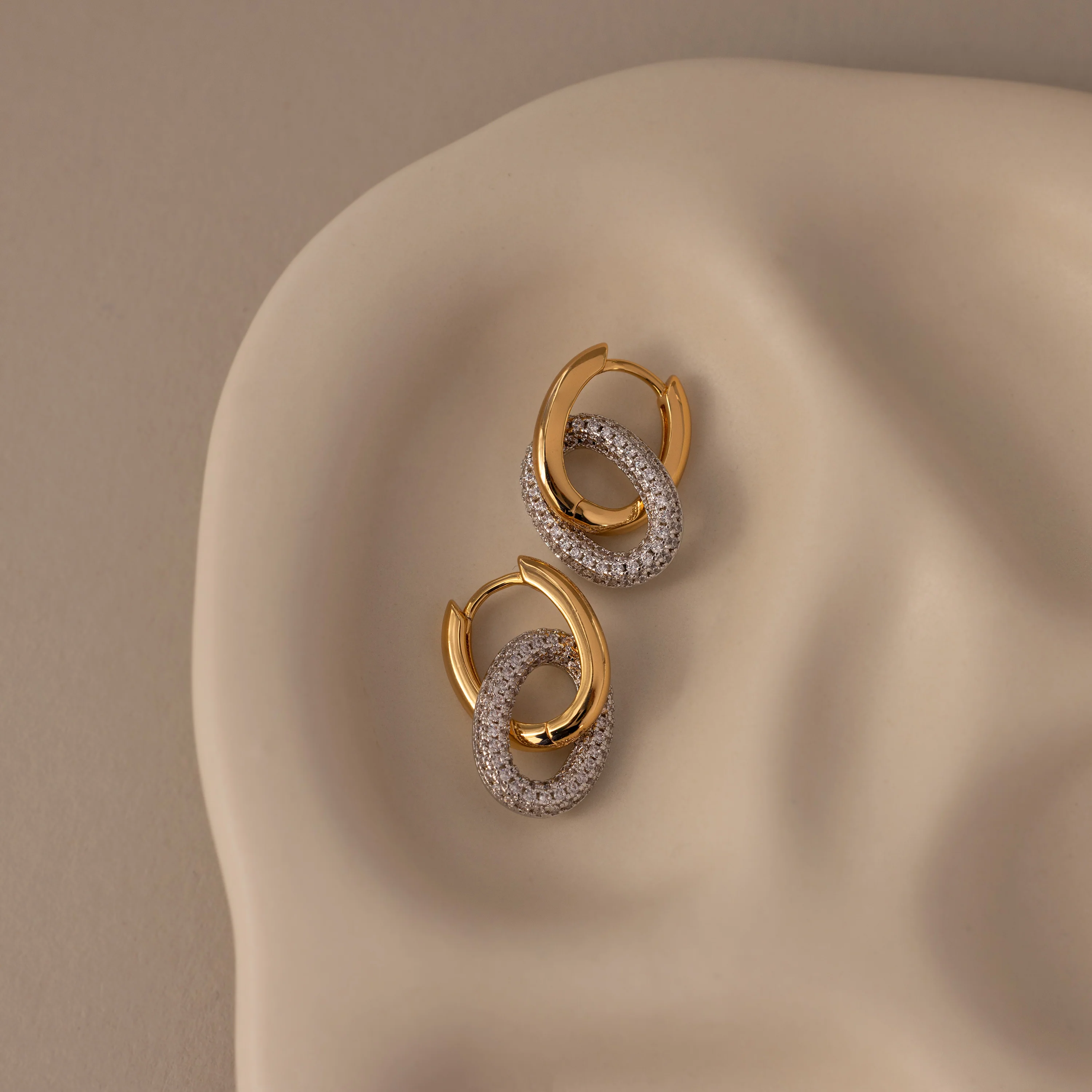 Mixed Metal Linked Pave Hoops - Image 3