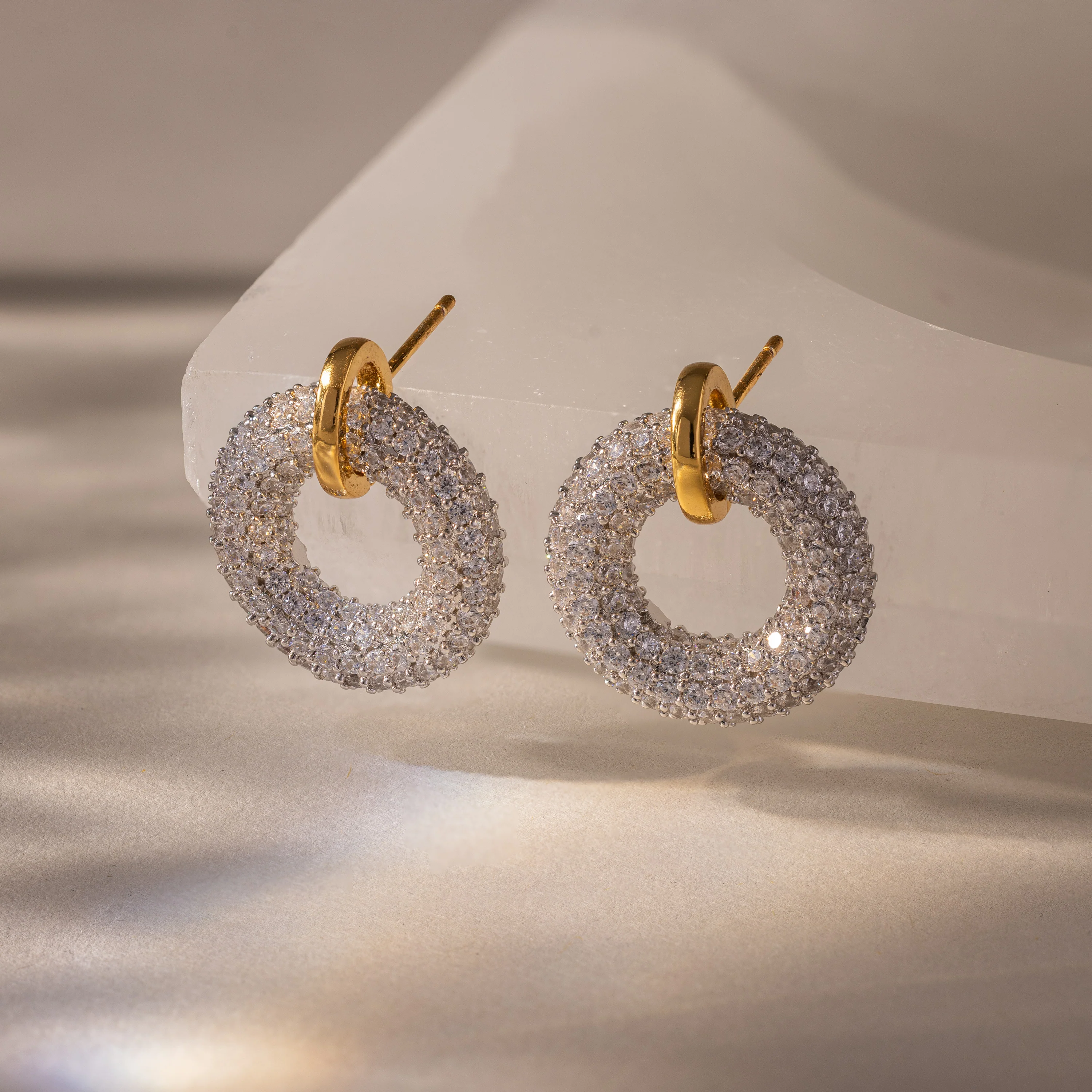 Mixed Metal Pave Circle Studs