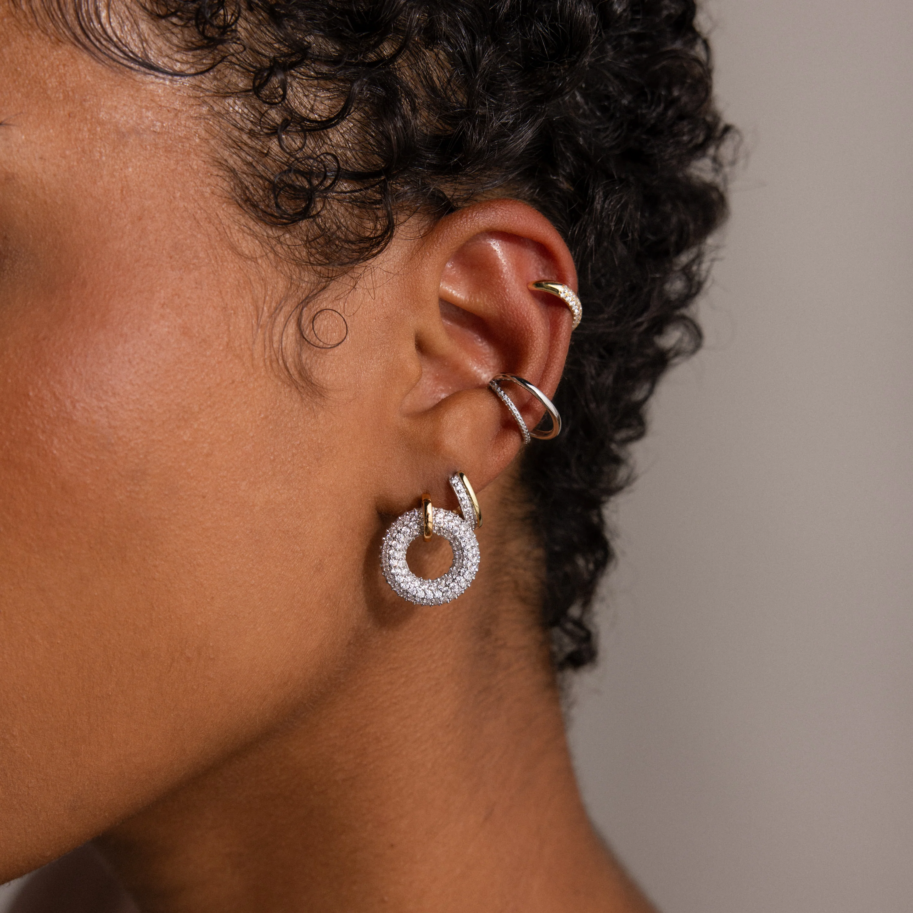 Mixed Metal Pave Circle Studs - Image 6