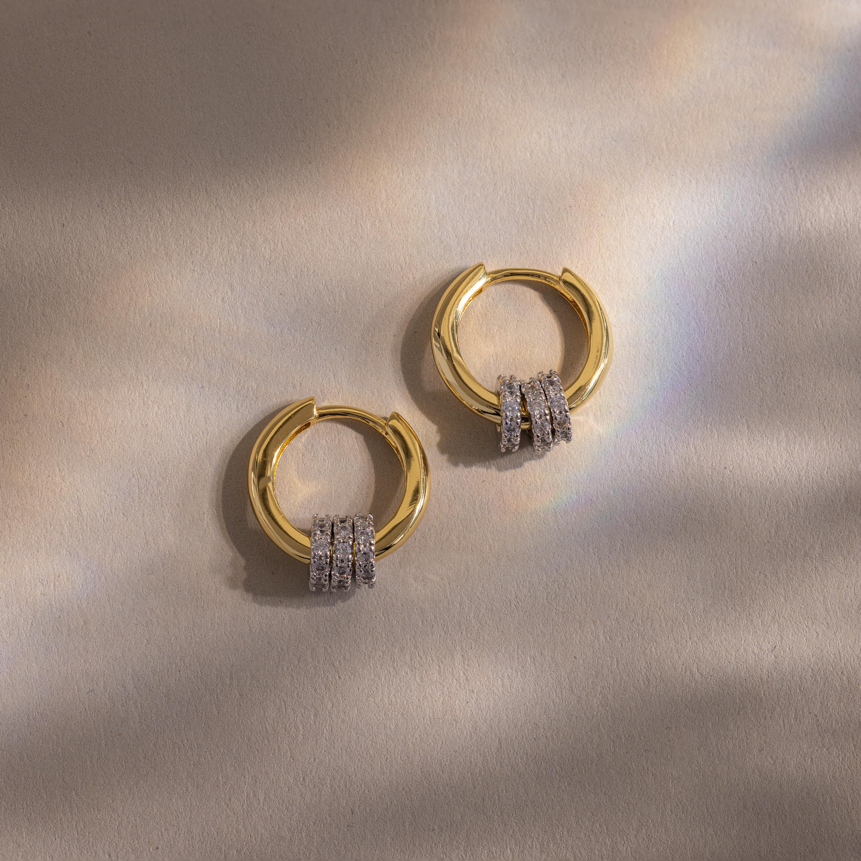 Mixed Metal Pave Hoops in 18K Gold