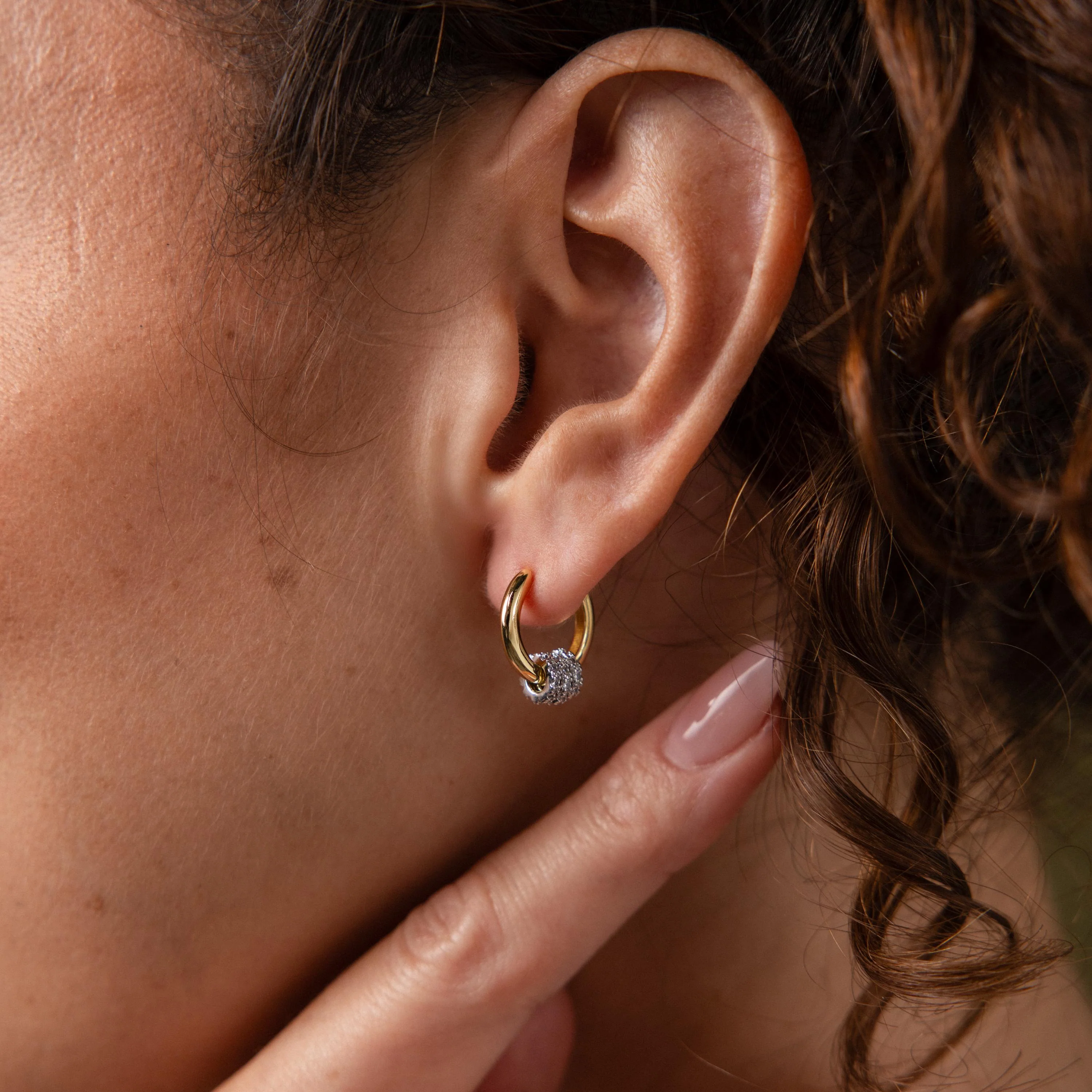 Mixed Metal Pave Hoops in 18K Gold - Image 2