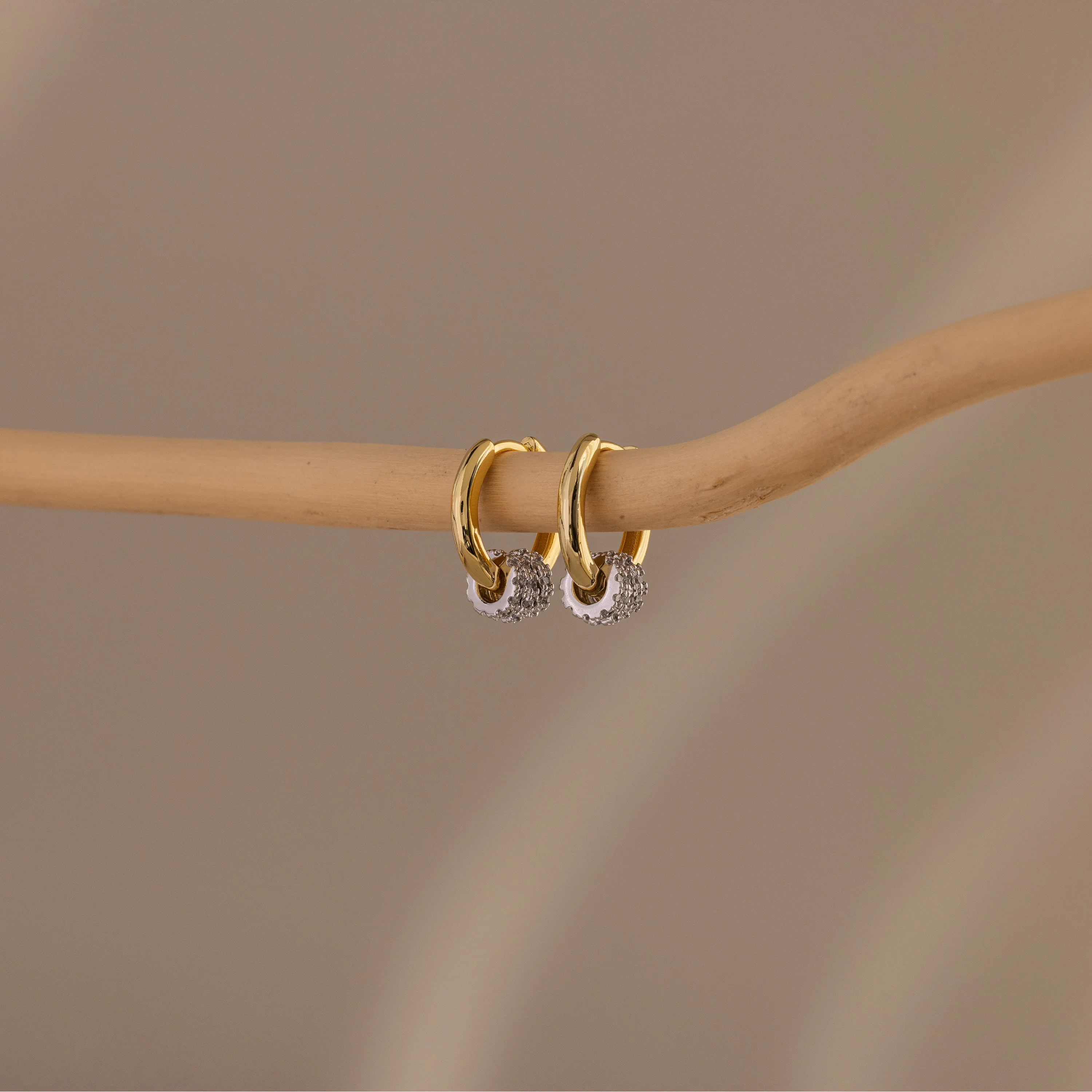 Mixed Metal Pave Hoops in 18K Gold - Image 5