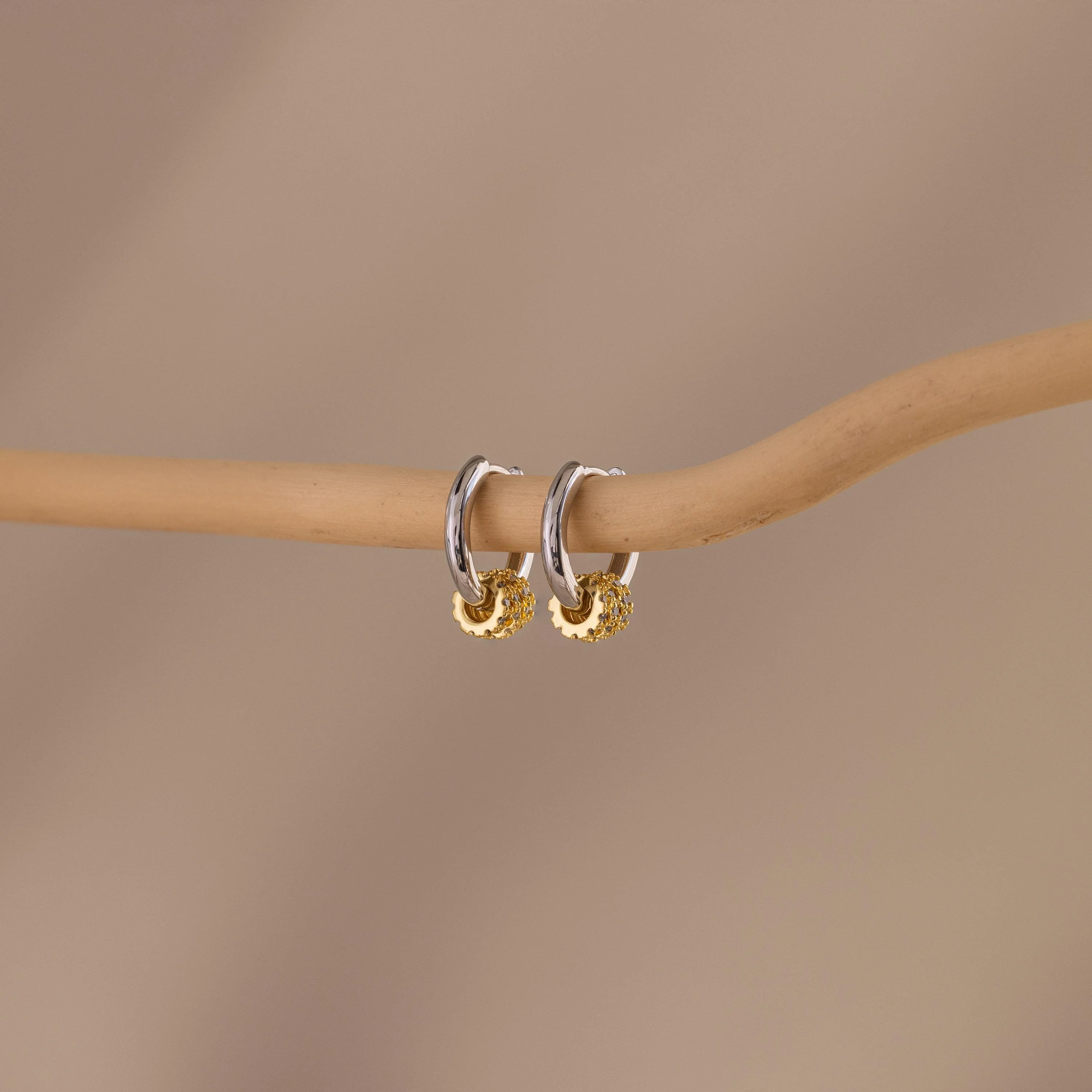 Mixed Metal Pave Hoops in Silver