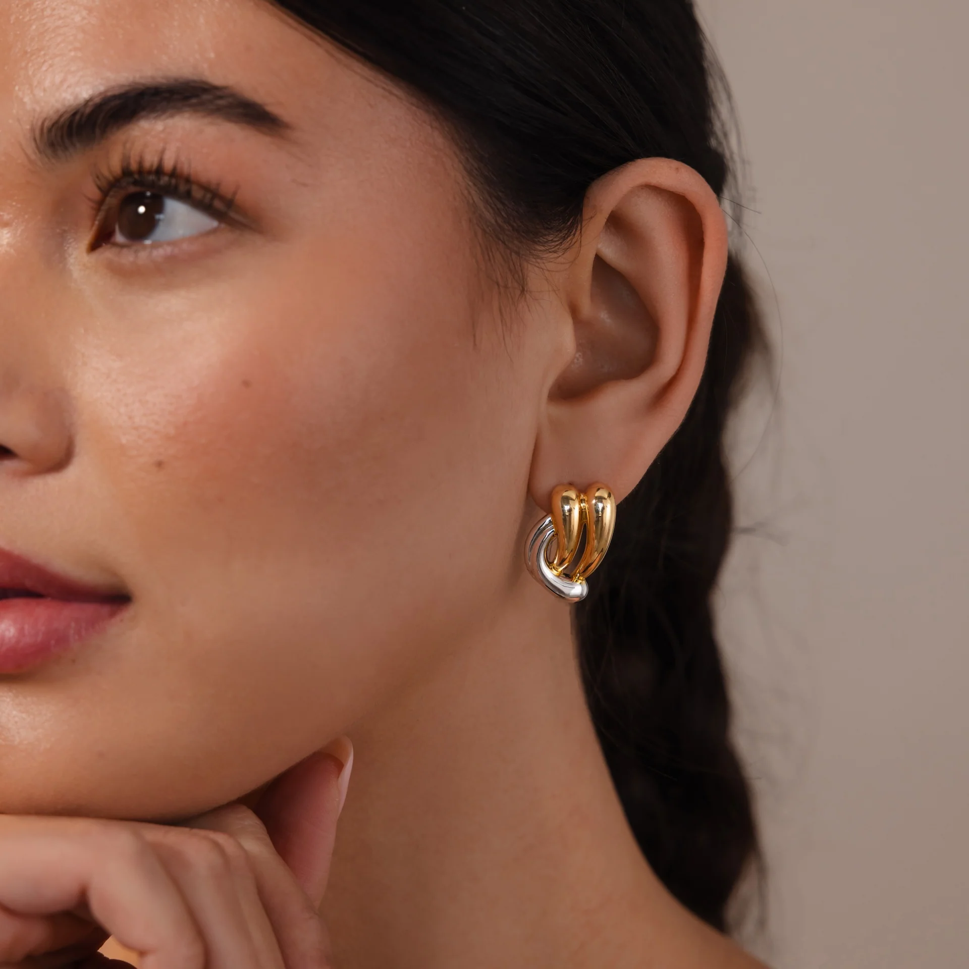 Mixed Metal Raindrop Studs - Image 2