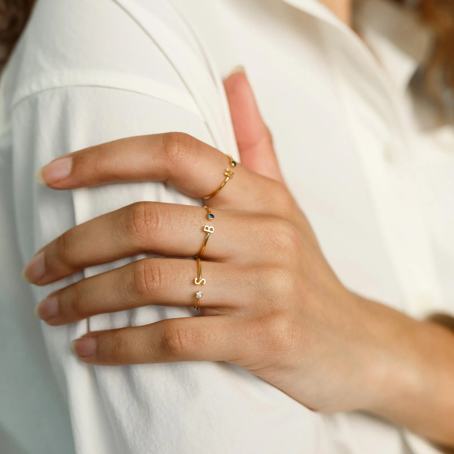 Modern Initial Birthstone Ring - Image 3