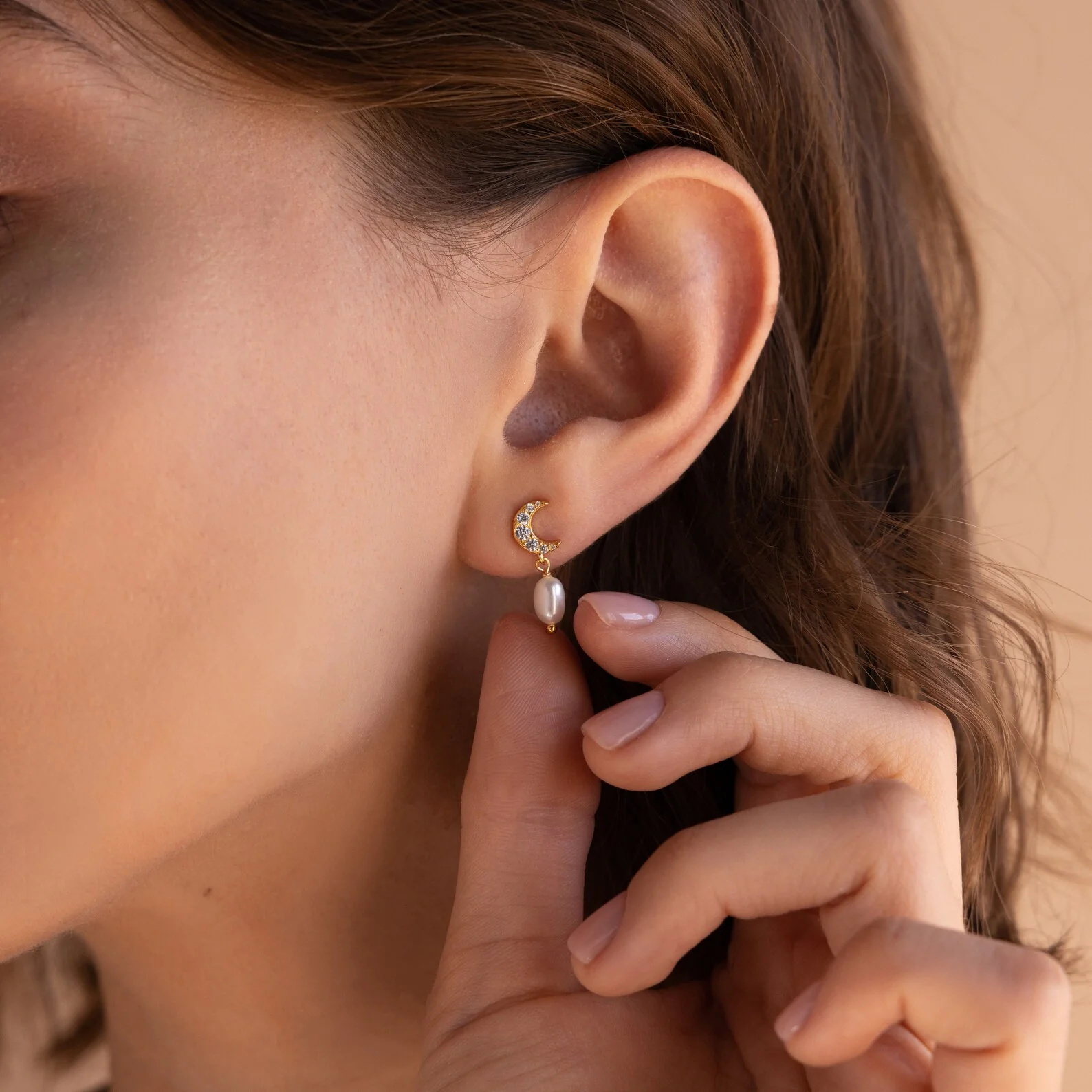 Moon & Star Pearl Earrings - Image 2